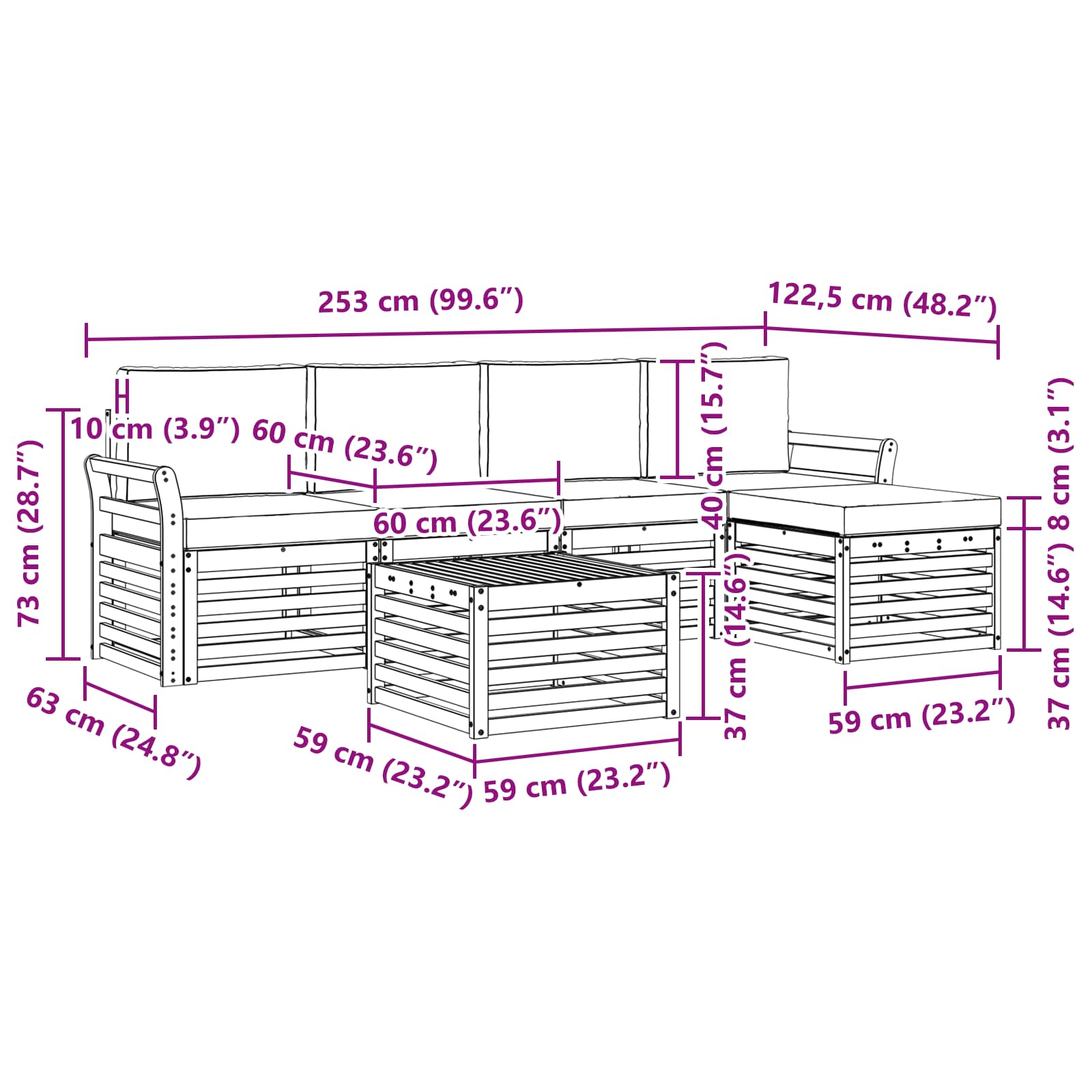 Set vanjskih sofa 6 pcs Bijela i krem 59 x 59 x 37 cm Poliester