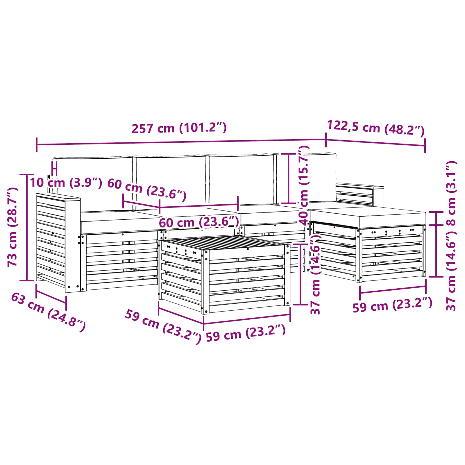 Set vanjskih sofa 6 pcs Bijela i krem 59 x 59 x 37 cm Poliester