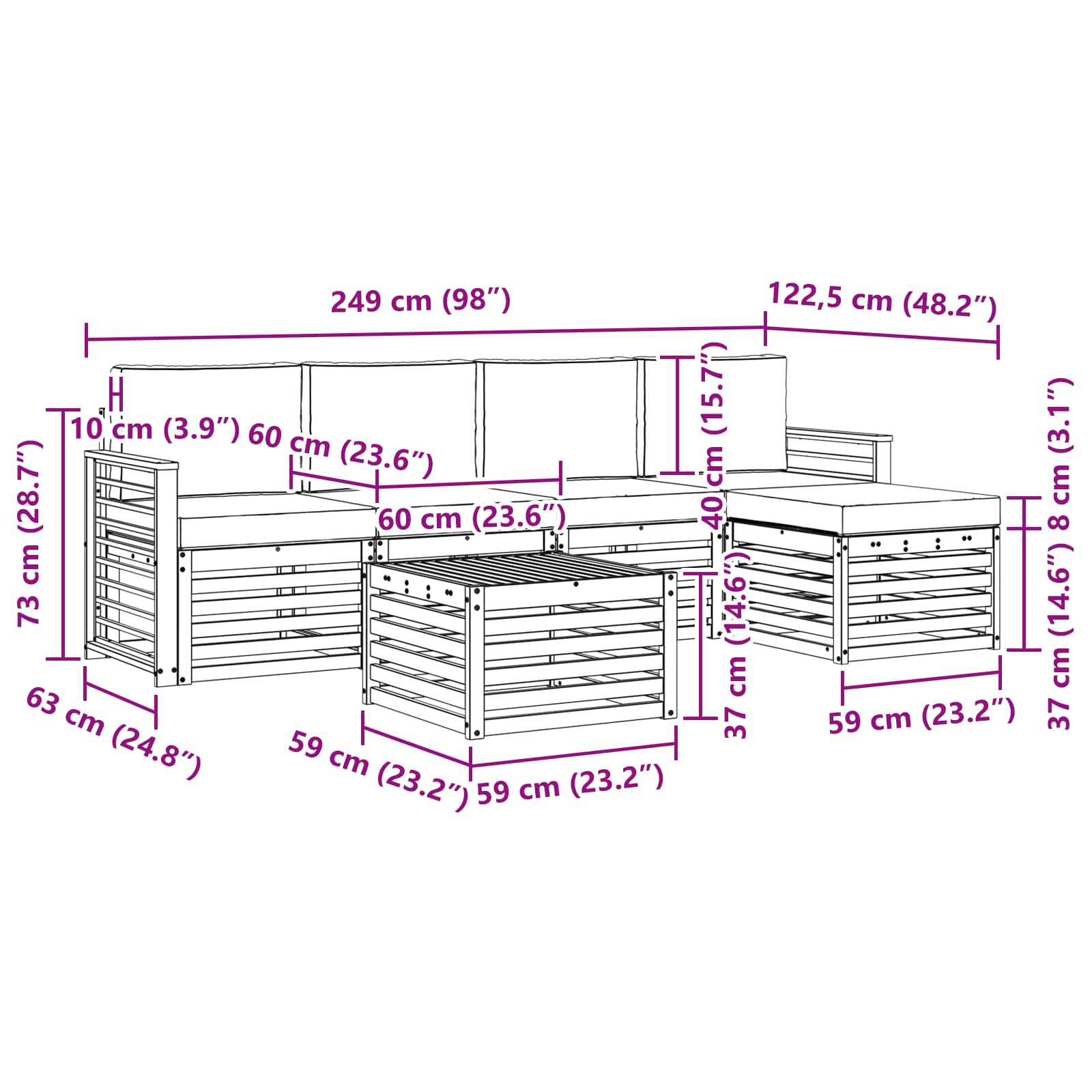 Set vanjskih sofa 6 pcs Bijela i krem 59 x 59 x 37 cm Poliester