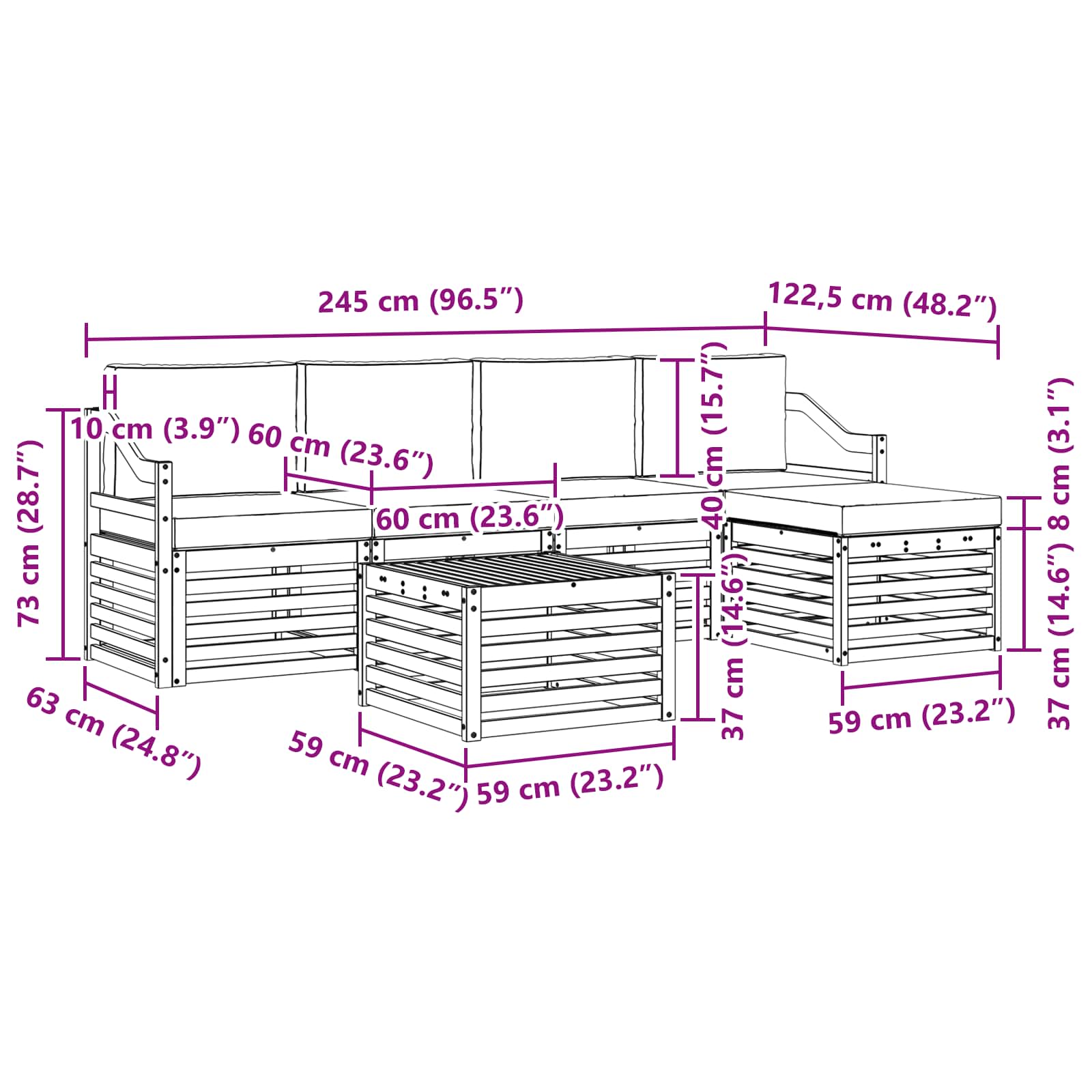 Set vanjskih sofa 6 pcs Bijela i krem 59 x 59 x 37 cm Poliester