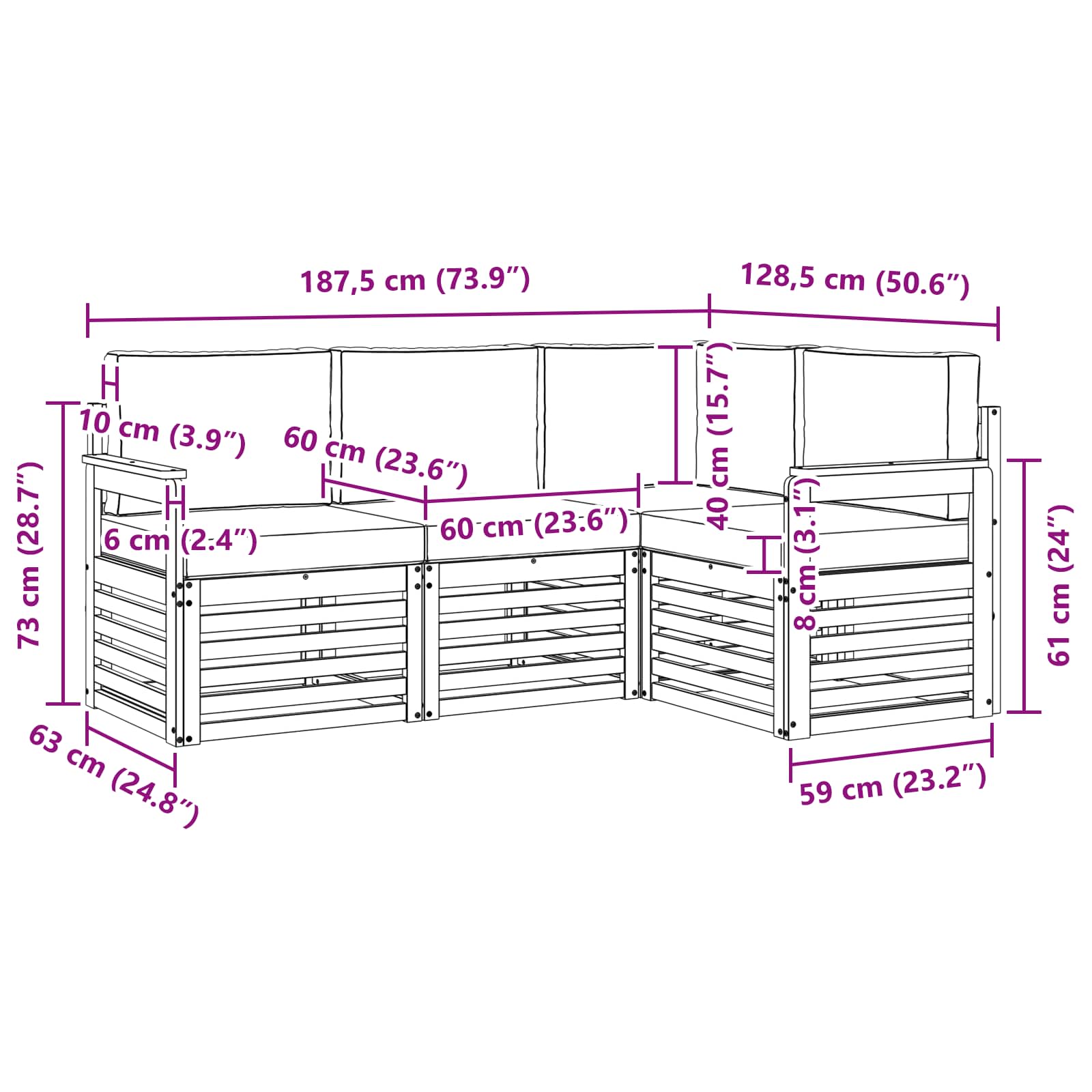 Set vanjskih sofa 4 pcs Bijela i krem 187,5 x 128,5 x 73 cm