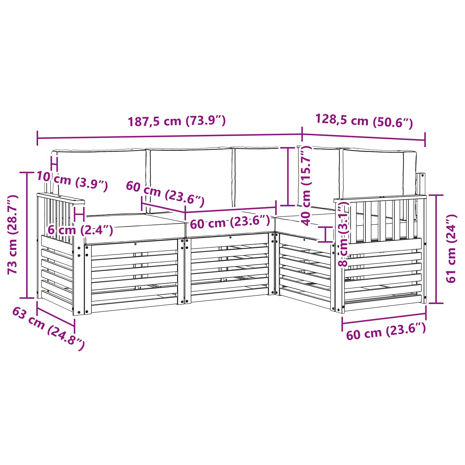 Set vanjskih sofa 4 pcs Bijela i krem 187,5 x 128,5 x 73 cm