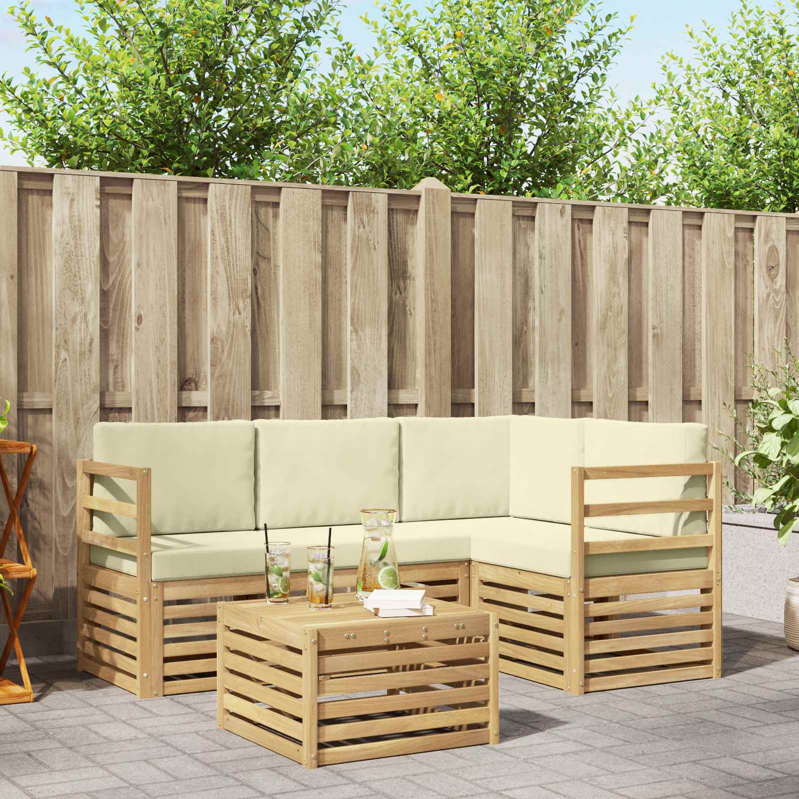 Set vanjskih sofa s jastukom 5 pcs Bijela i krem Poliester