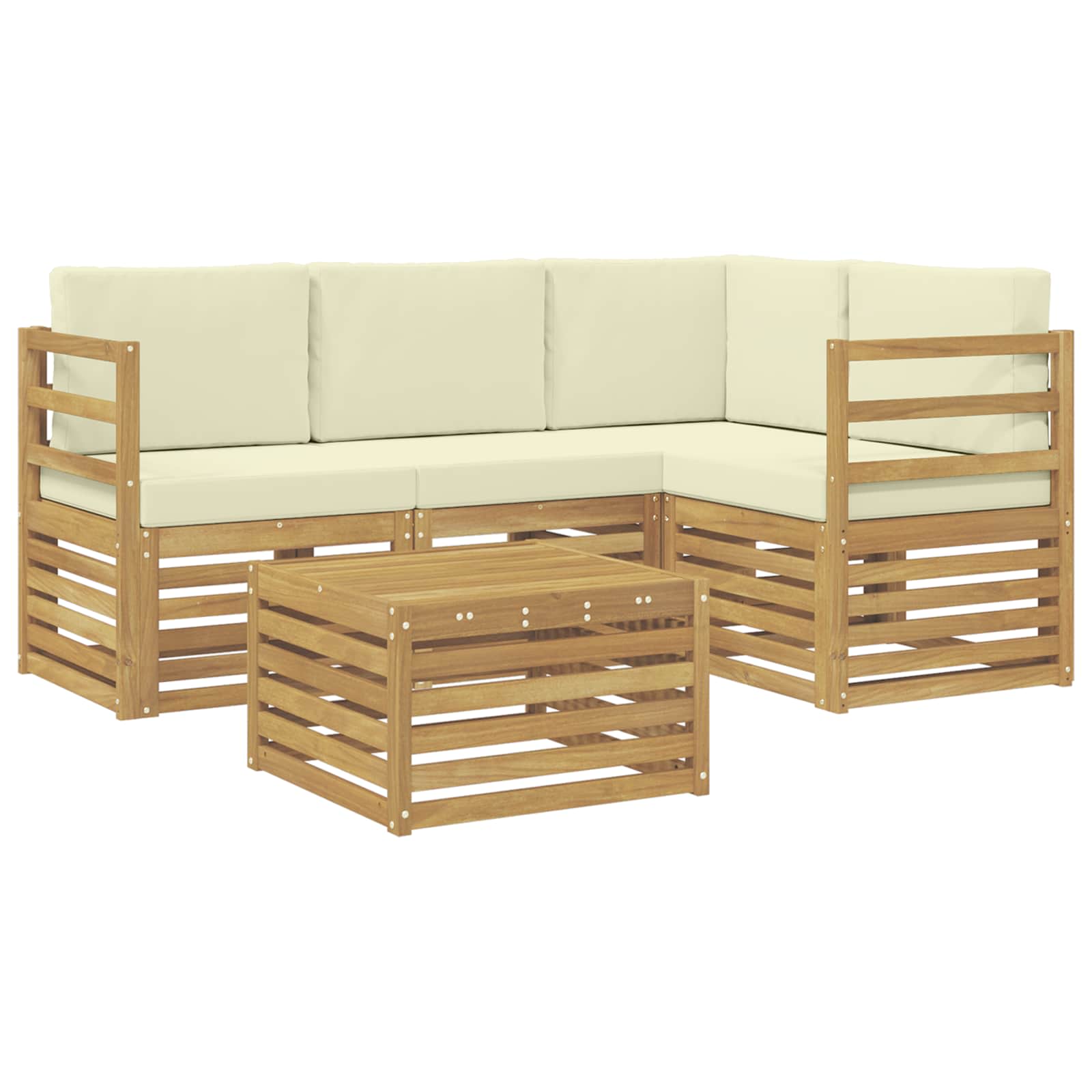 Set vanjskih sofa s jastukom 5 pcs Bijela i krem Poliester