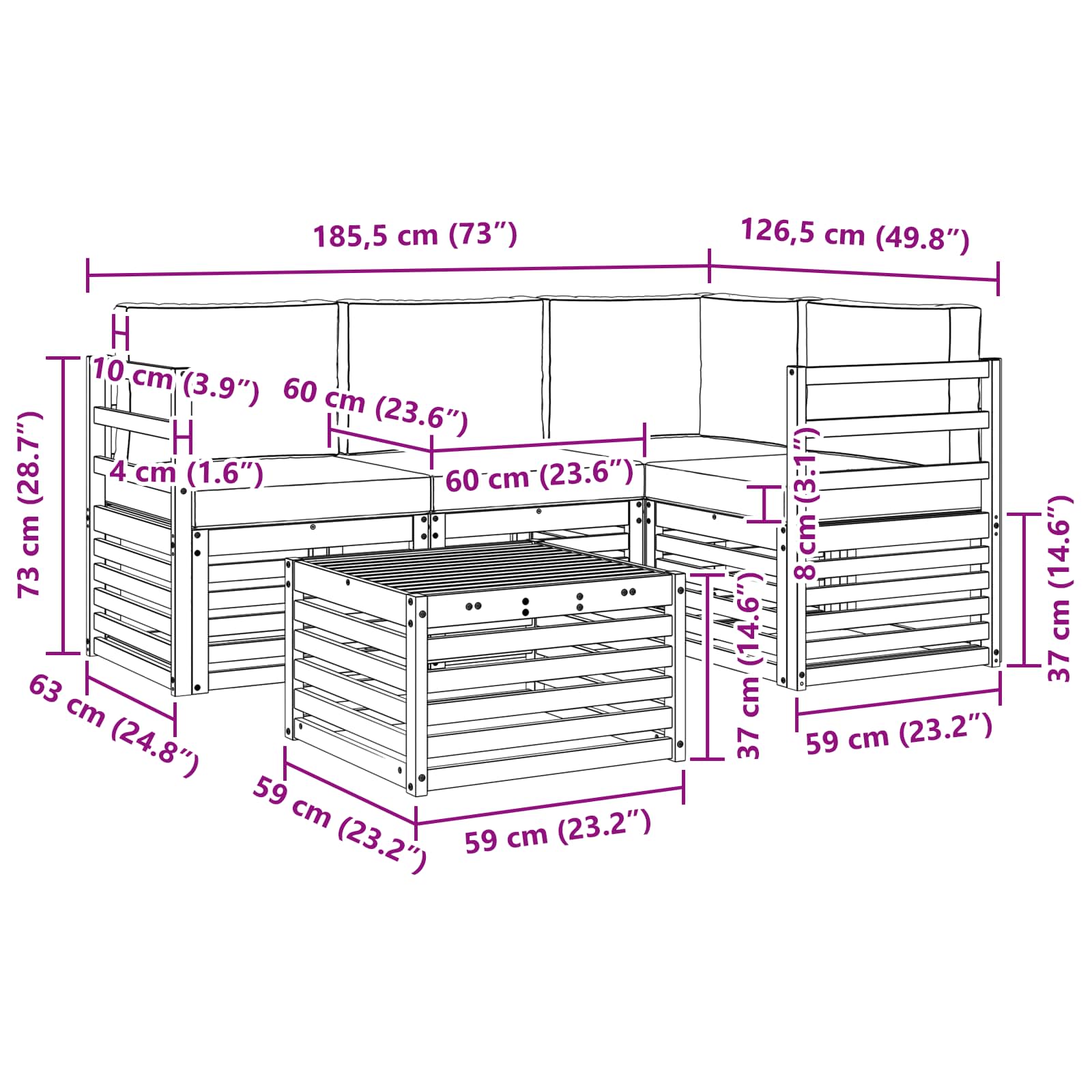 Set vanjskih sofa 5 pcs Bijela i antracit 59 x 59 x 37 cm
