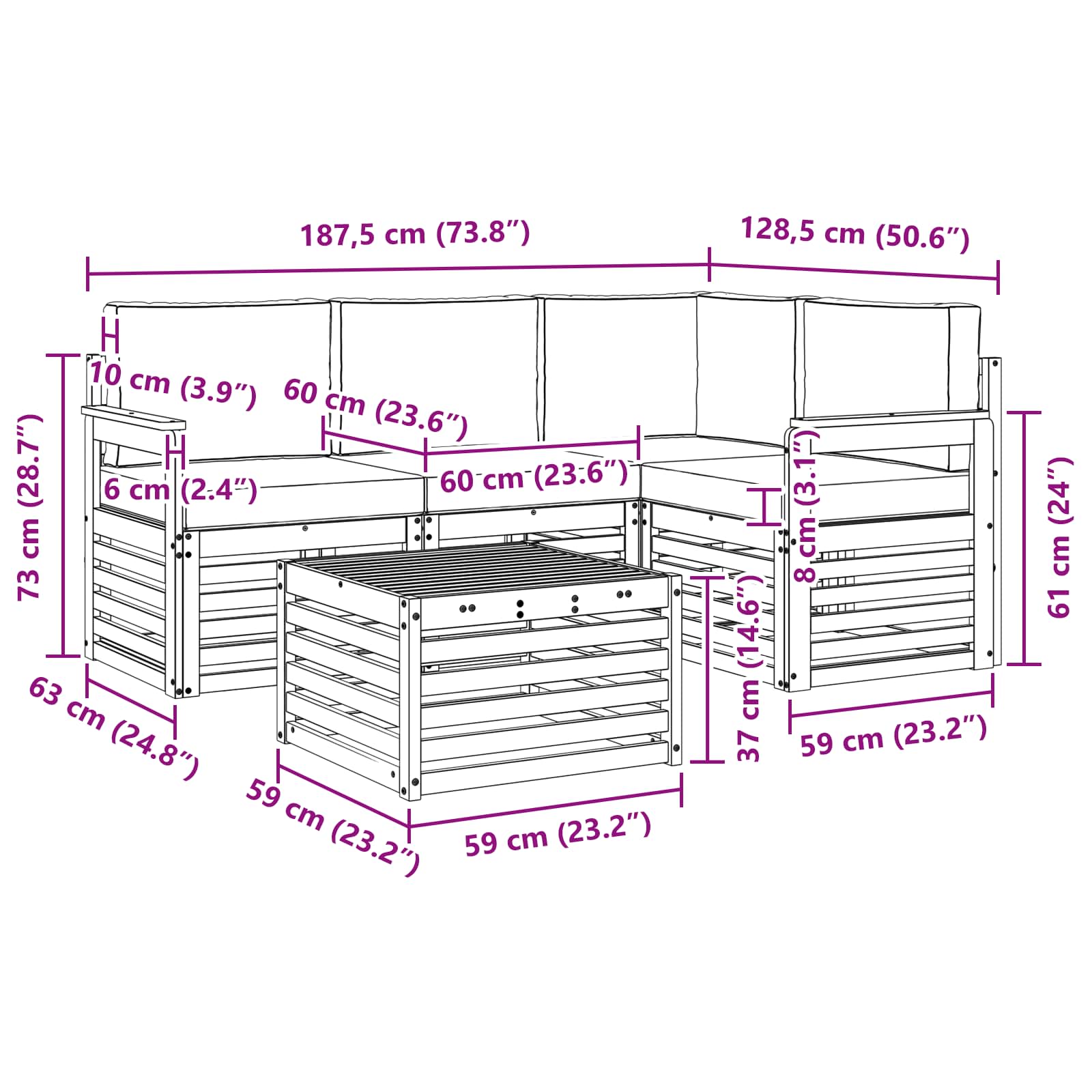 Set vanjskih sofa 5 pcs Bijela i antracit 59 x 59 x 37 cm