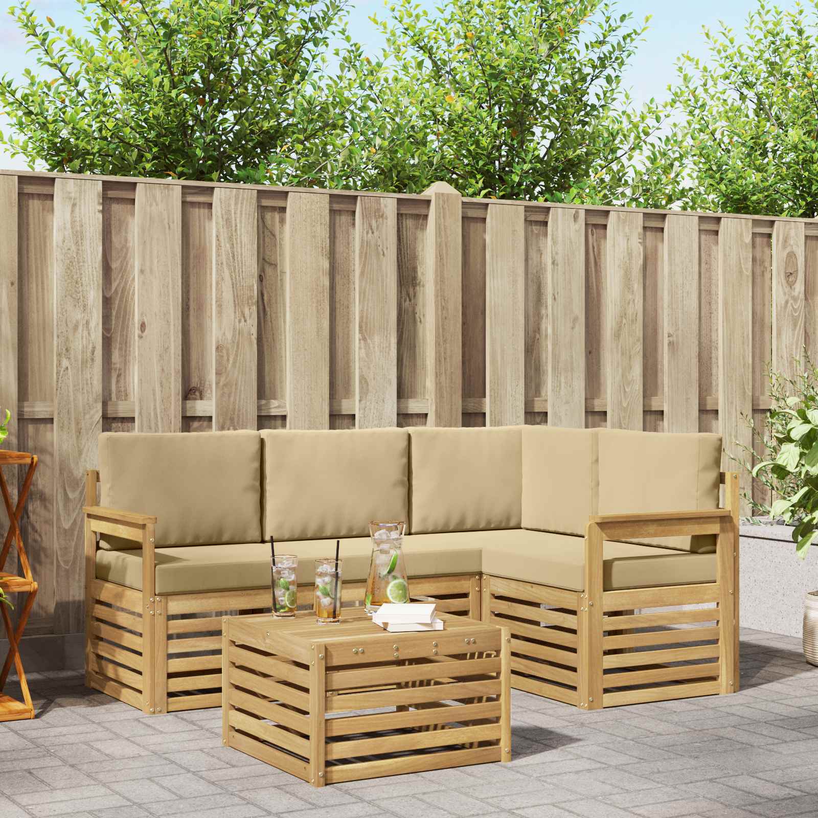 Set vanjskih sofa 5 pcs Bijela i bež 59 x 59 x 37 cm Poliester