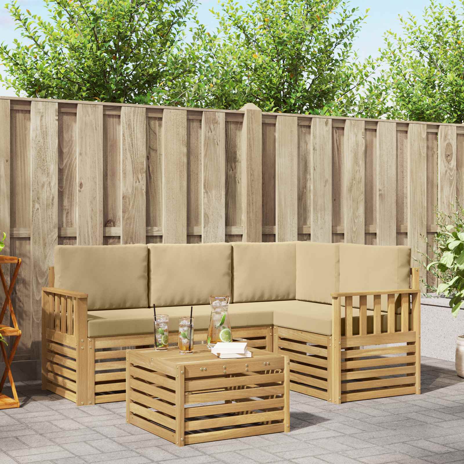 Set vanjskih sofa 5 pcs Bijela i bež 59 x 59 x 37 cm Poliester