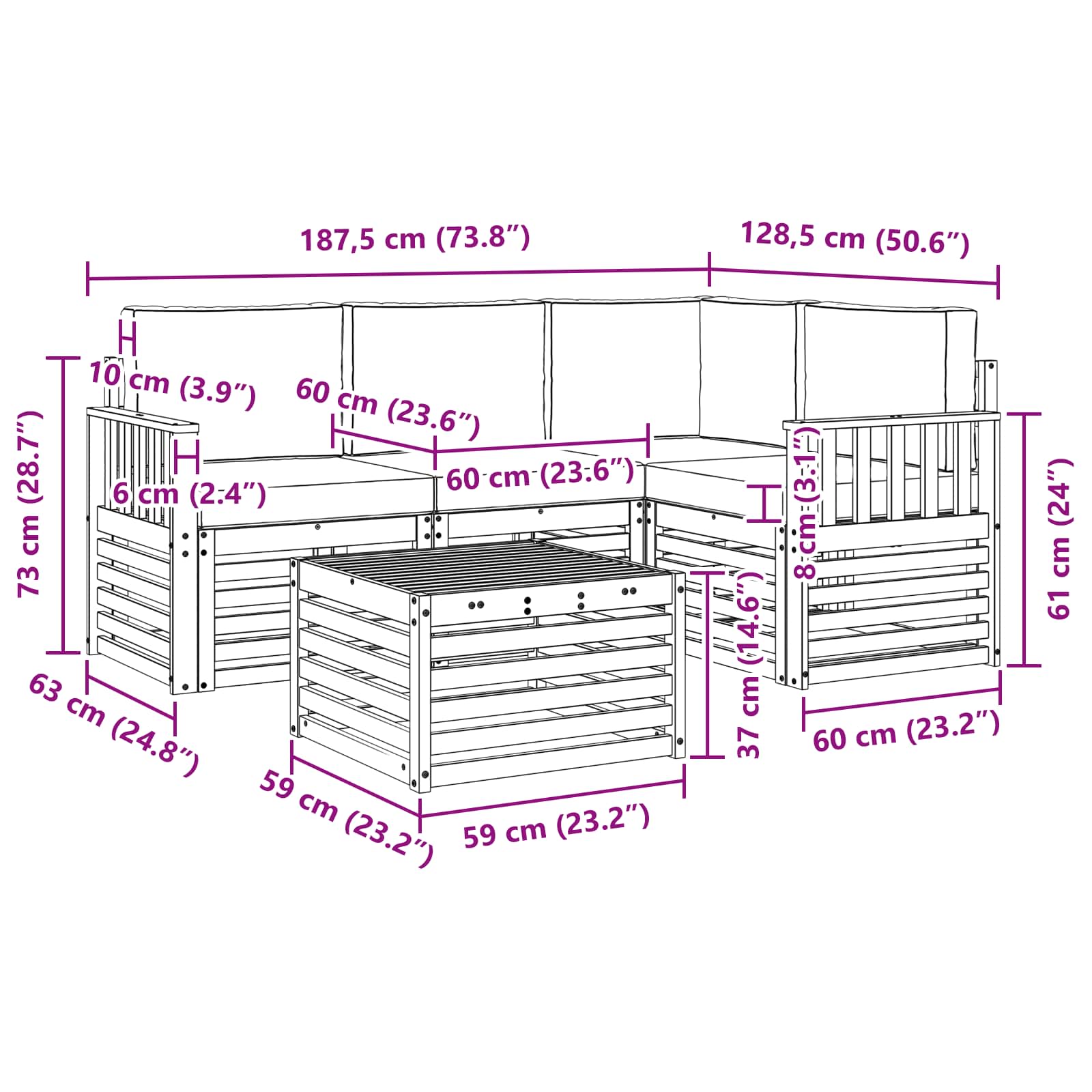 Set vanjskih sofa 5 pcs Bijela i bež 59 x 59 x 37 cm Poliester