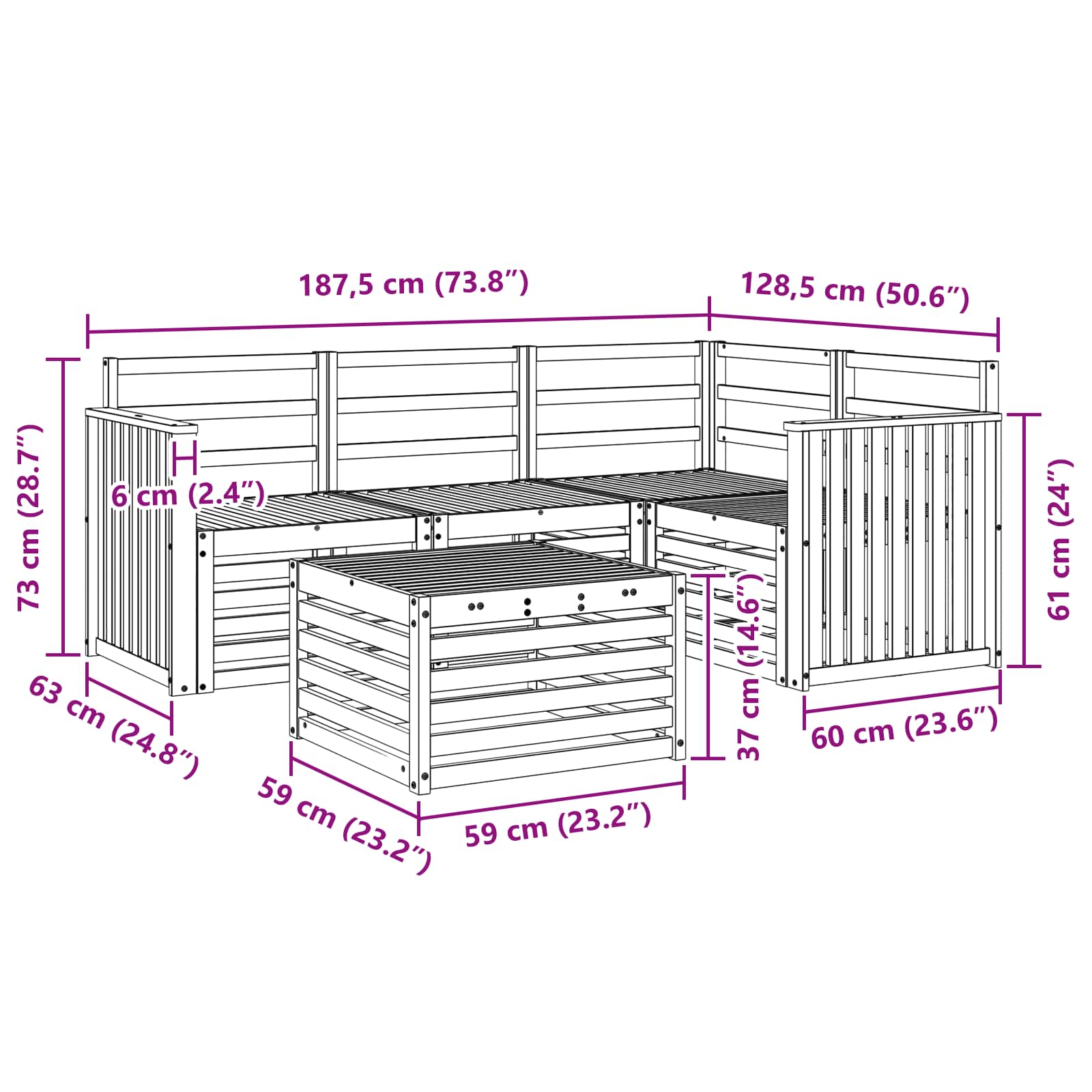 Set vanjskih sofa 5 pcs Bijela 59 x 59 x 37 cm