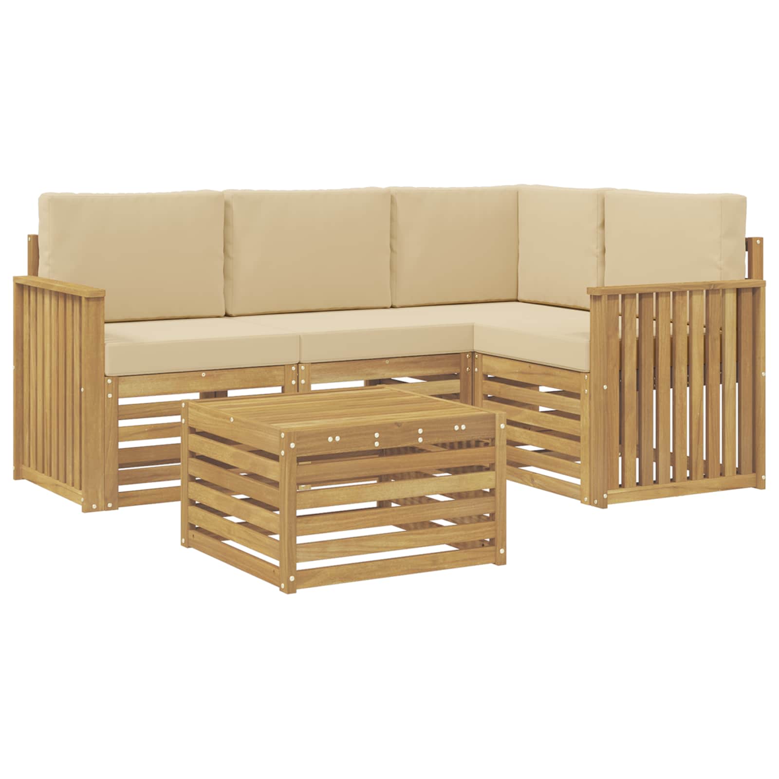 Set vanjskih sofa 5 pcs Bijela i bež 59 x 59 x 37 cm Poliester