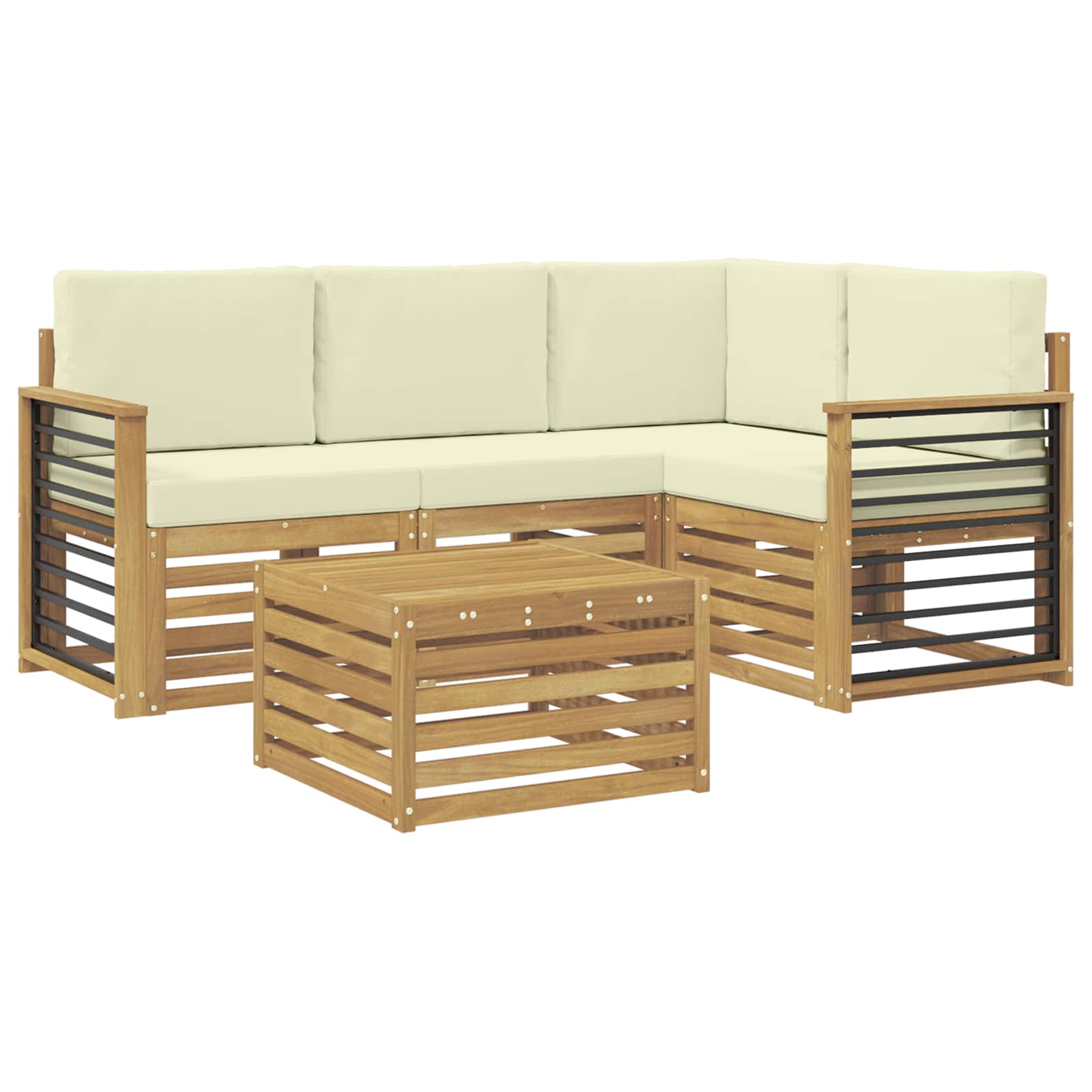 Set vanjskih sofa s jastukom 5 pcs Bijela i krem Poliester