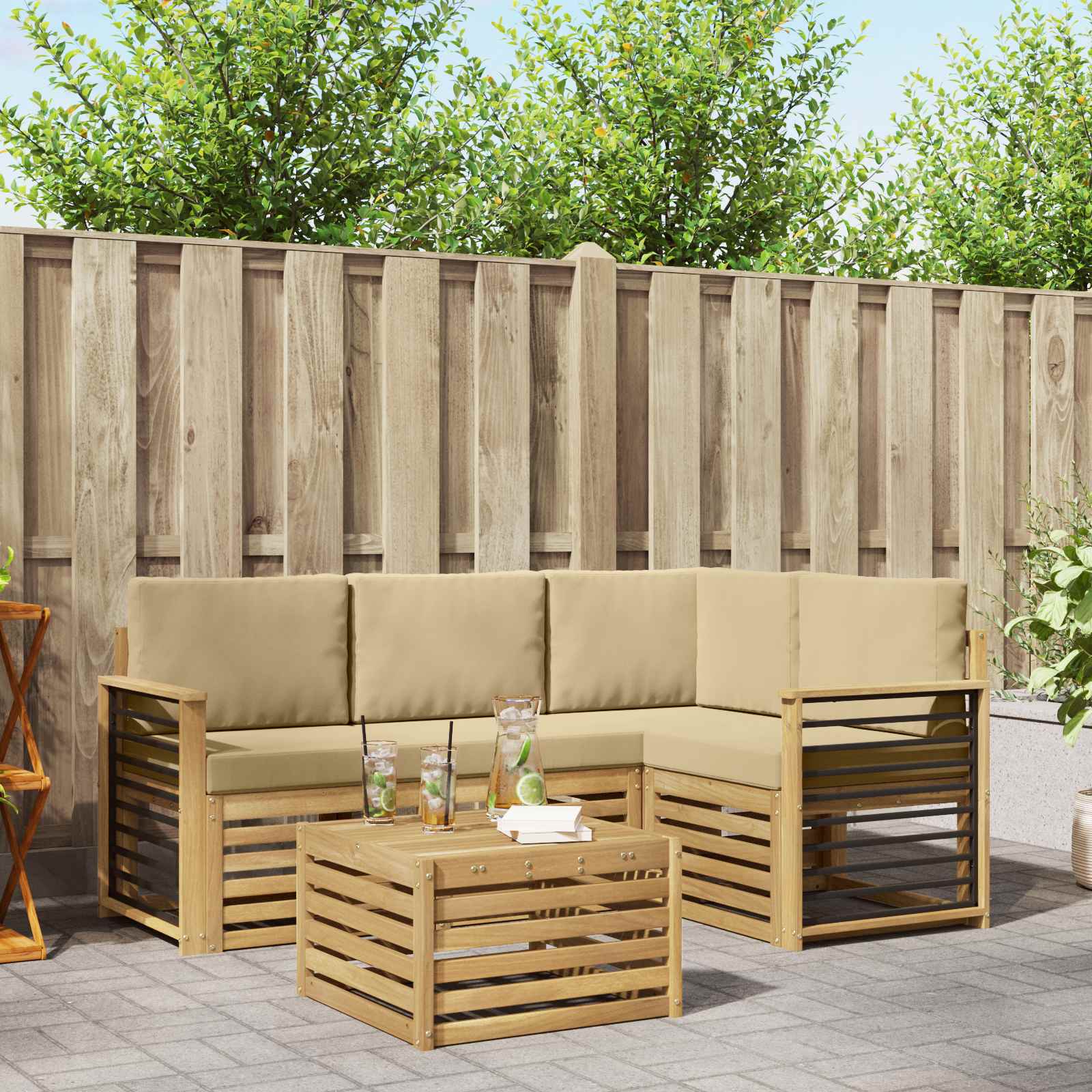 Set vanjskih sofa 5 pcs Bijela i bež 59 x 59 x 37 cm Poliester