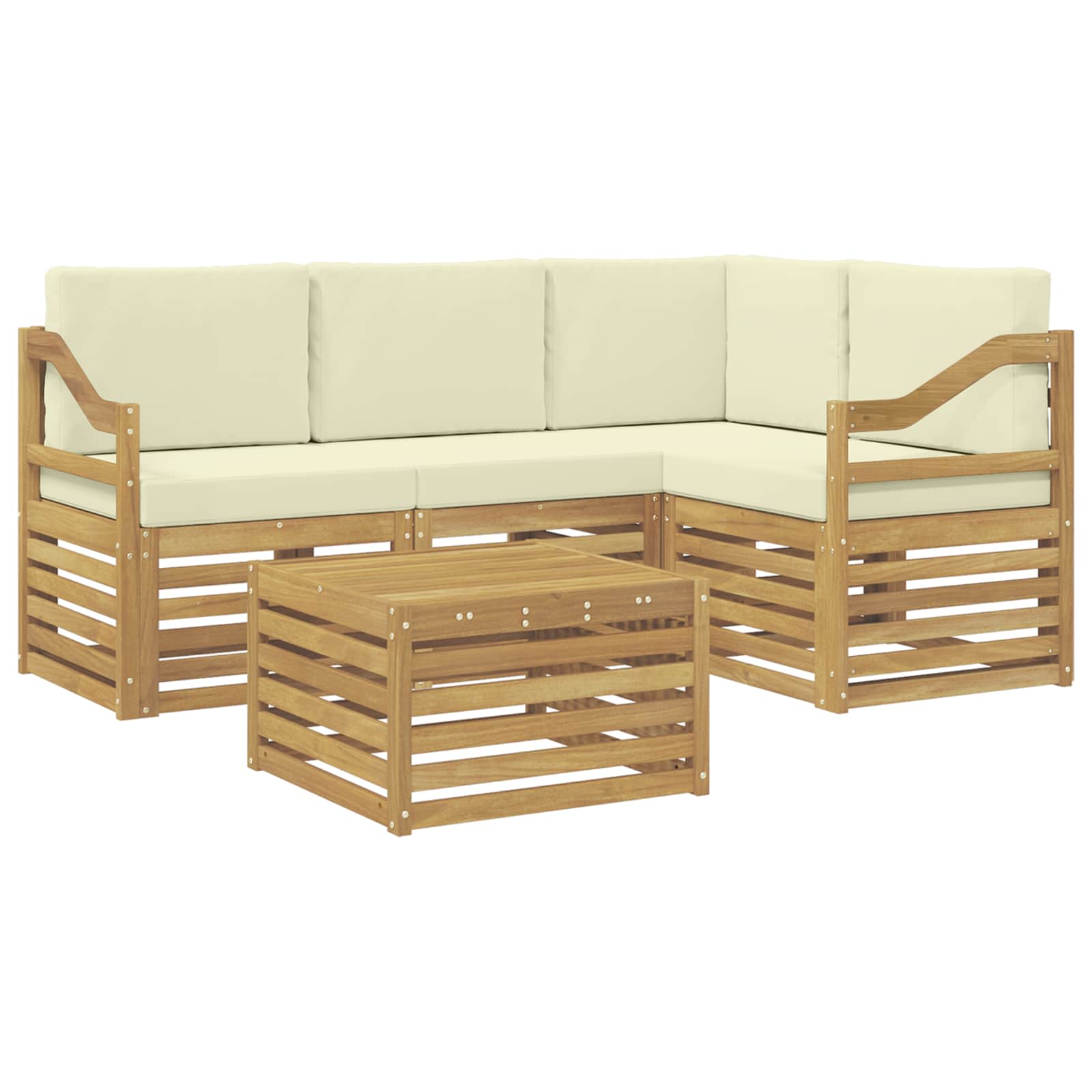 Set vanjskih sofa s jastukom 5 pcs Bijela i krem Poliester
