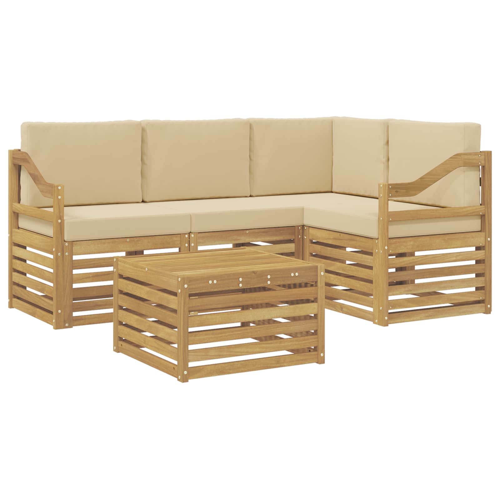 Set vanjskih sofa 5 pcs Bijela i bež 59 x 59 x 37 cm Poliester