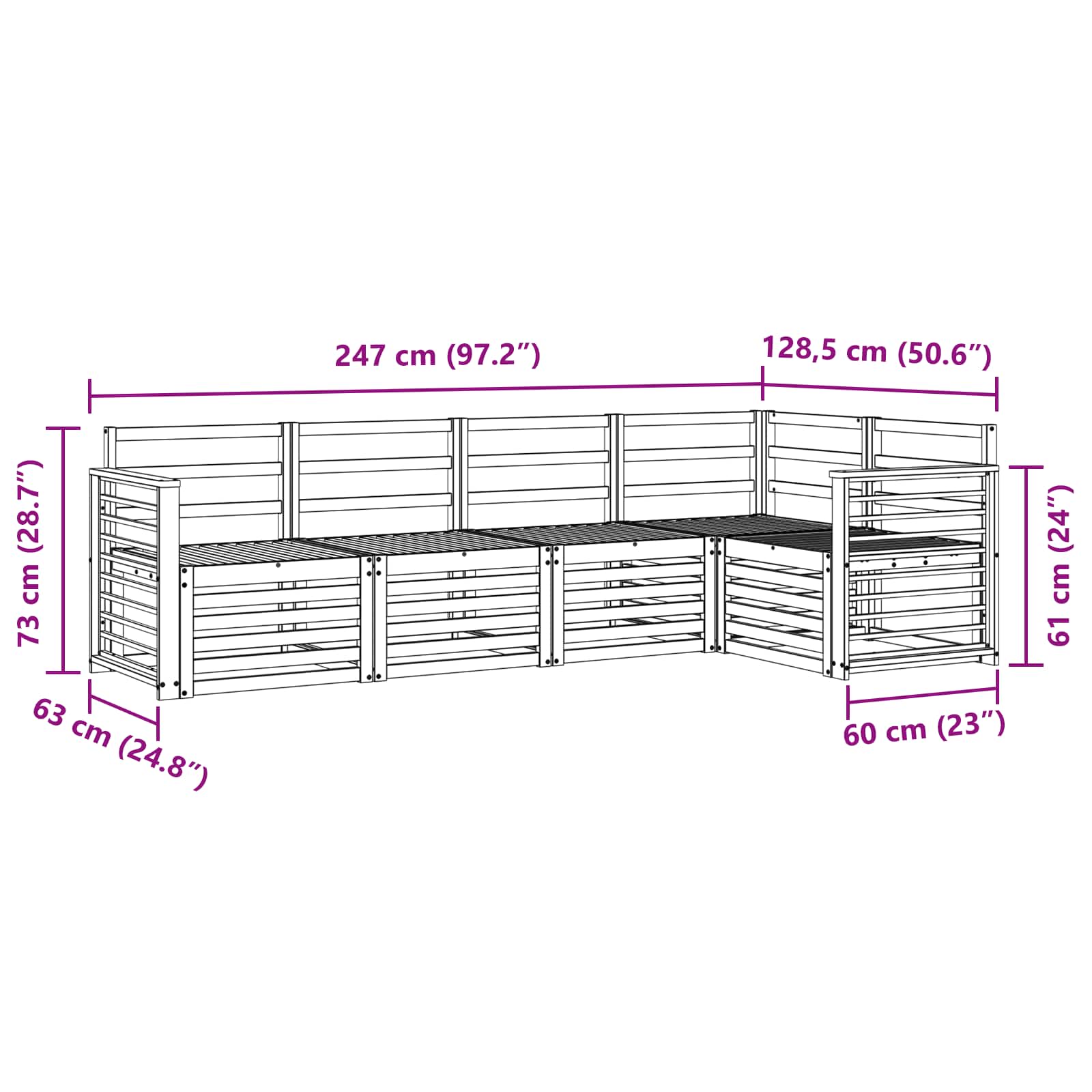 Set vanjskih sofa 5 pcs Bijela 247 x 128,5 x 73 cm