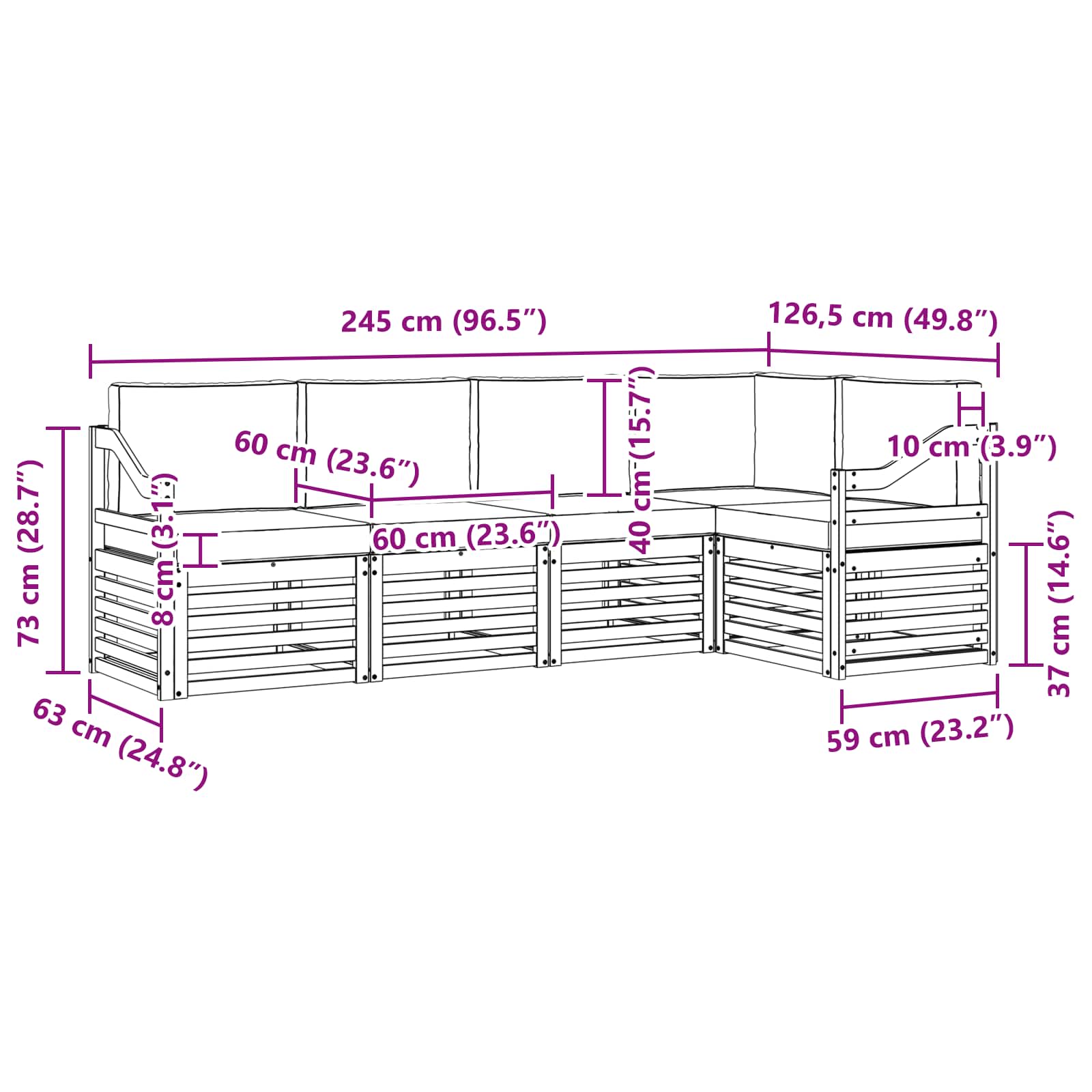 Set vanjskih sofa 5 pcs Bijela i bež 245 x 126,5 x 73 cm