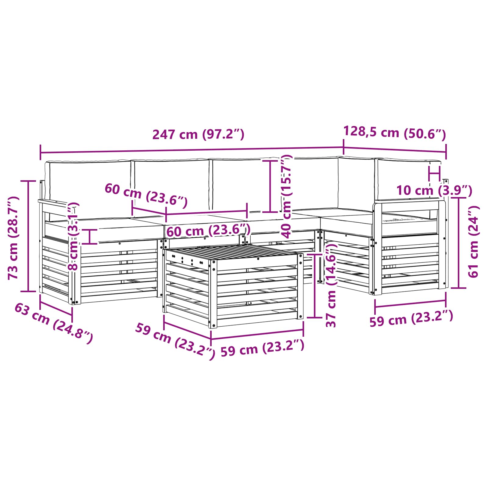 Set vanjskih sofa 6 pcs Bijela i svjetlosiva 59 x 59 x 37 cm