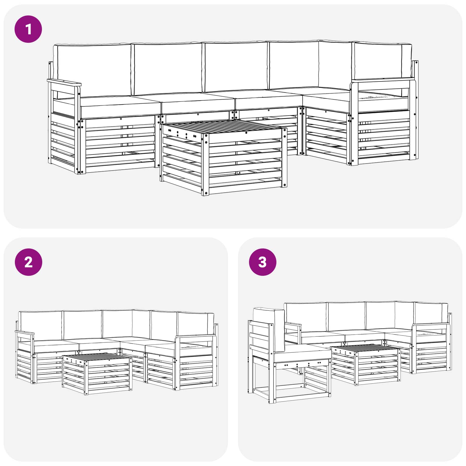 Set vanjskih sofa 6 pcs Bijela i svjetlosiva 59 x 59 x 37 cm
