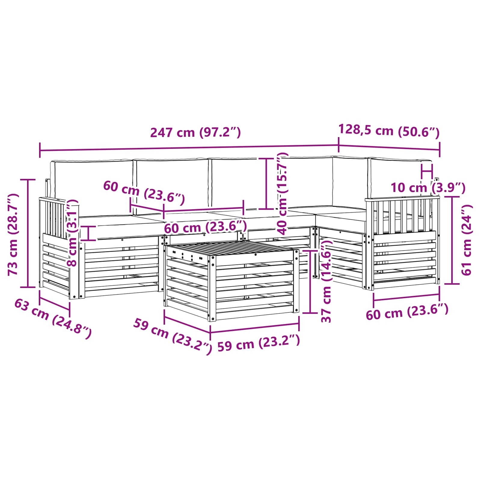 Set vanjskih sofa 6 pcs Bijela i antracit 59 x 59 x 37 cm