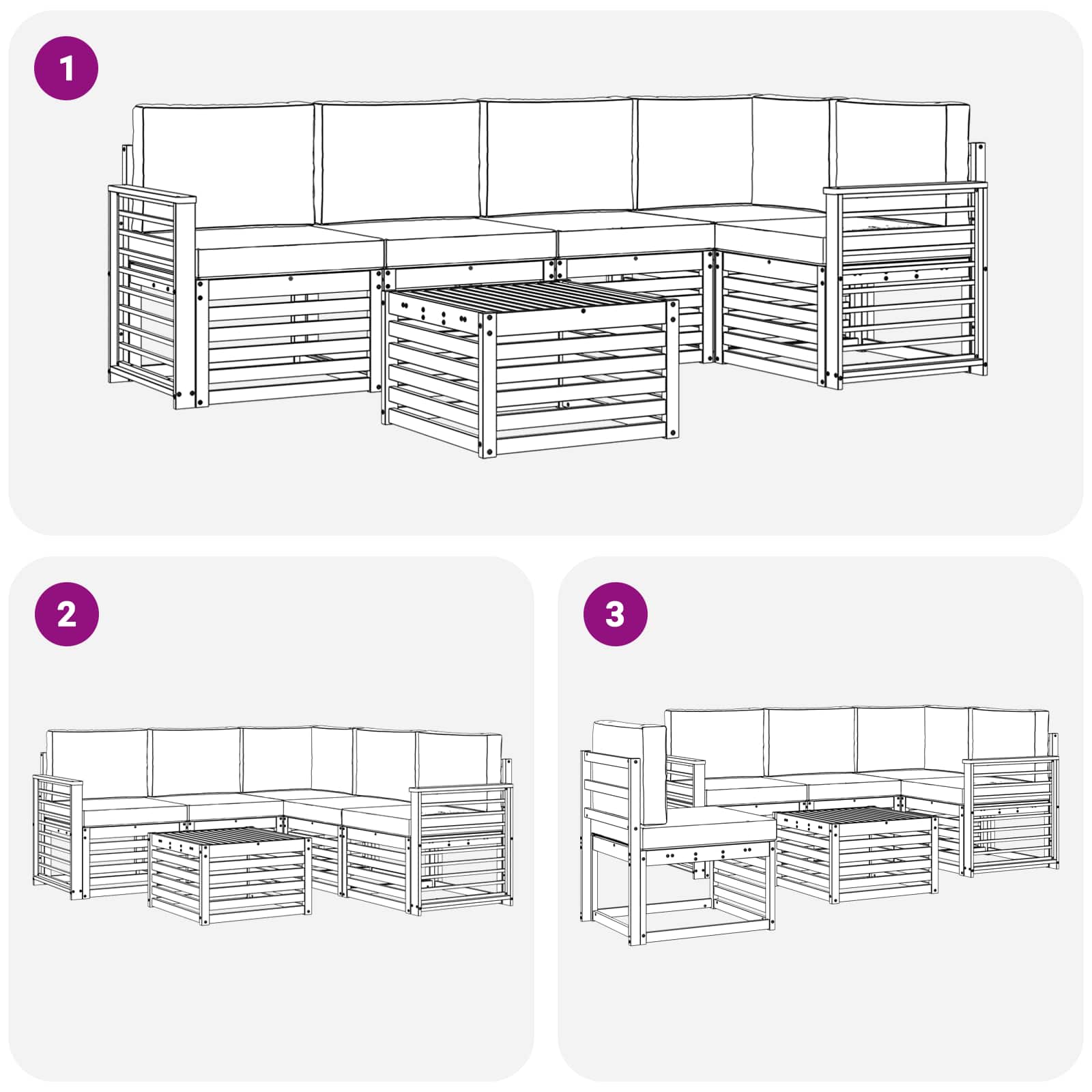 Set vanjskih sofa 6 pcs Bijela i svjetlosiva 59 x 59 x 37 cm