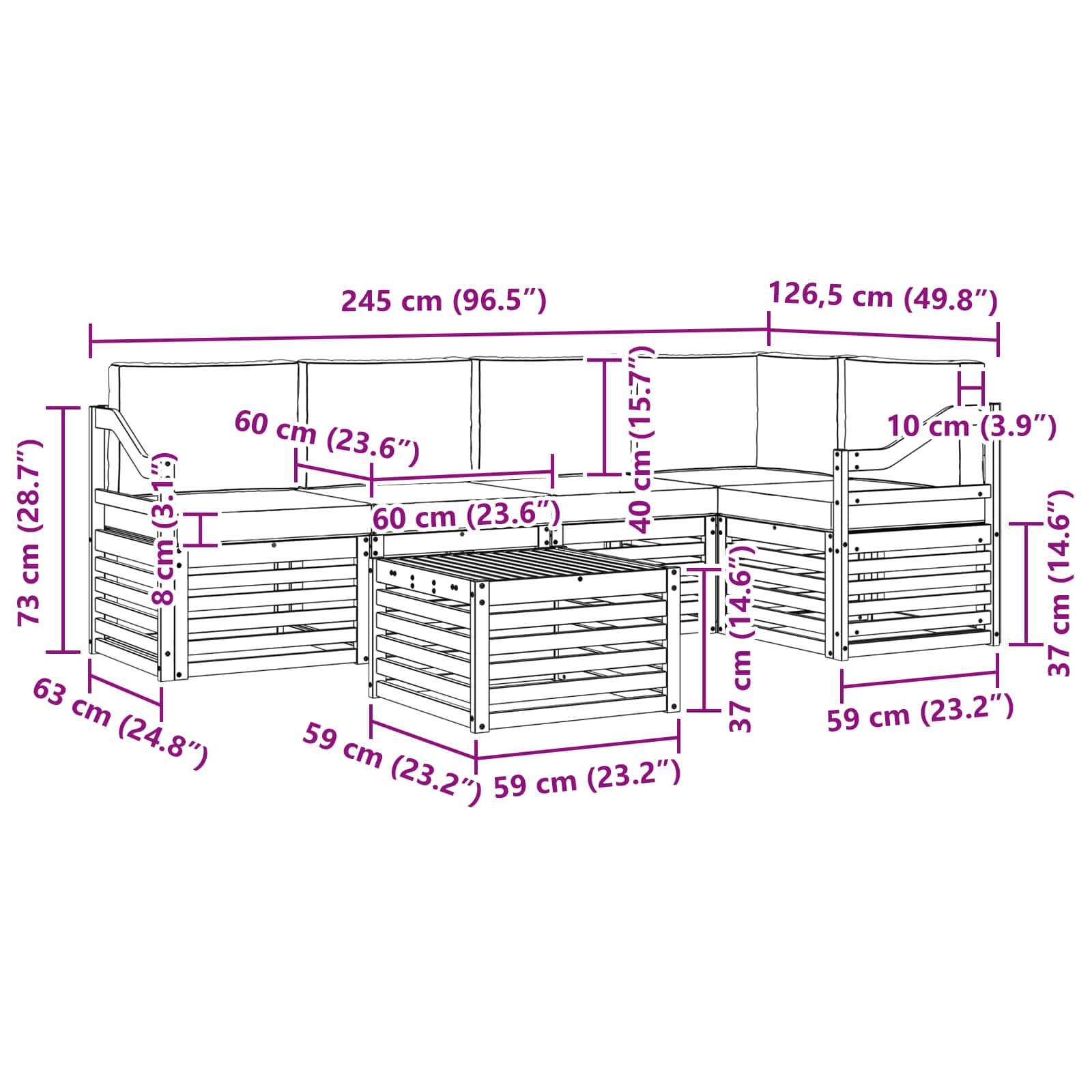 Set vanjskih sofa 6 pcs Bijela i svjetlosiva 59 x 59 x 37 cm