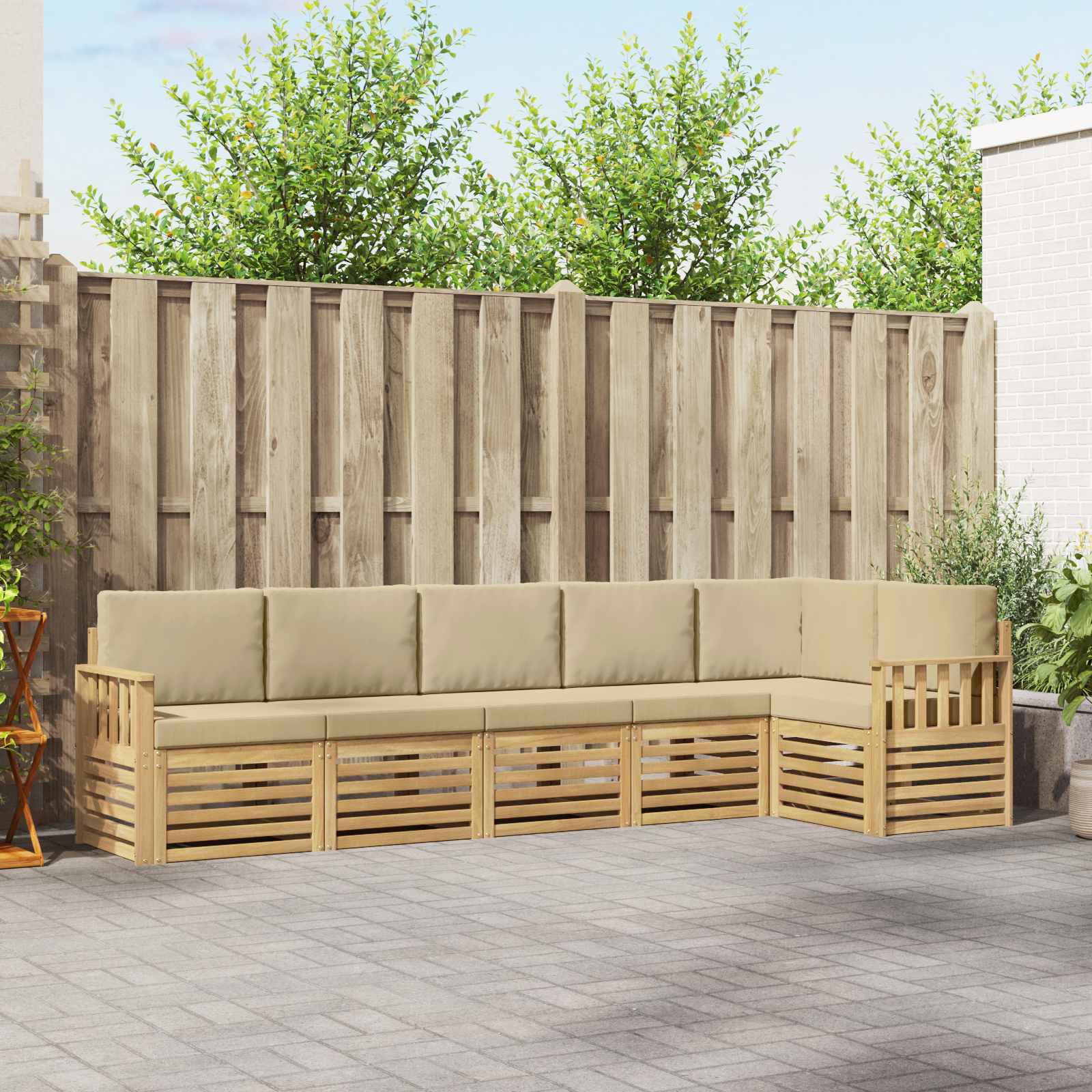 Set vanjskih sofa 6 pcs Bijela i bež 306 x 128,5 x 73 cm