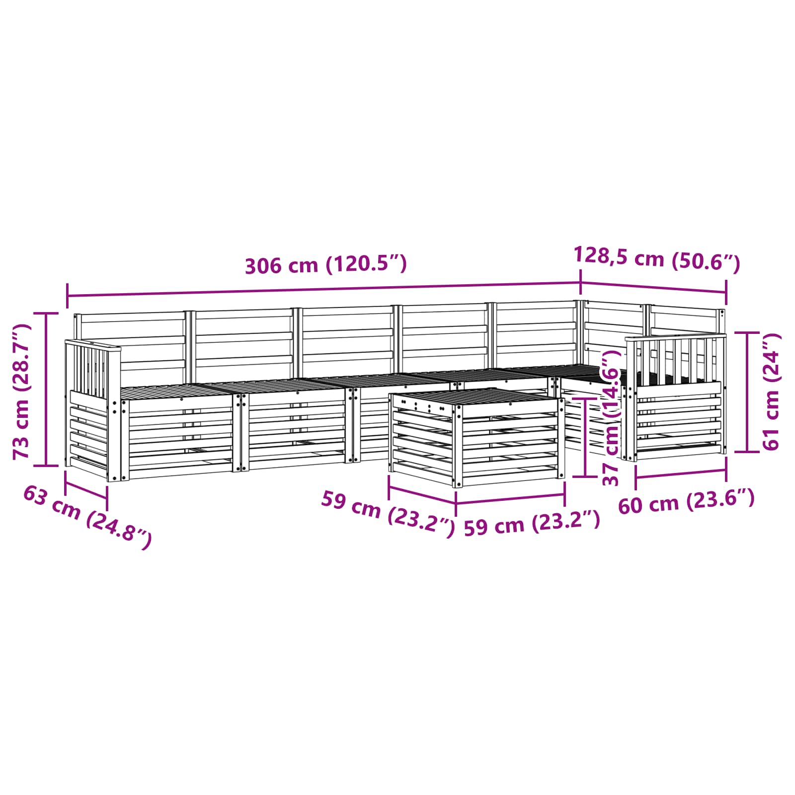 Set vanjskih sofa 7 kom. Bijela Čvrsto drvo akacije