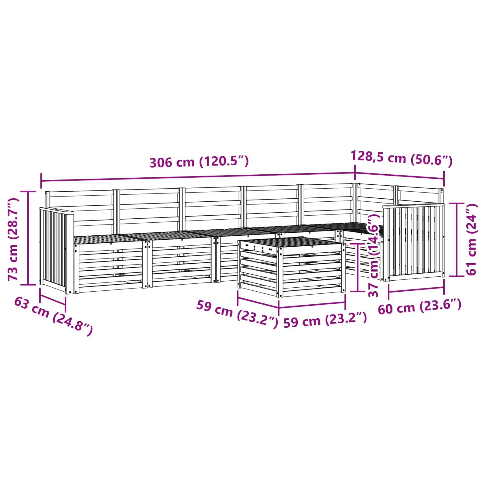 Set vanjskih sofa 7 pcs Bijela 59 x 59 x 37 cm