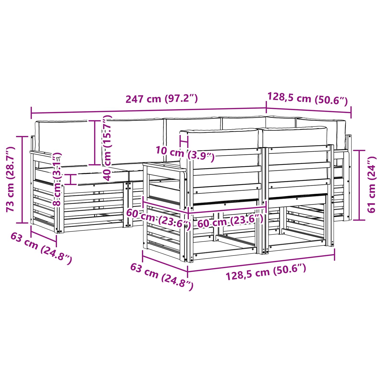 Set vanjskih sofa 7 pcs Bijela i krem 247 x 128,5 x 73 cm
