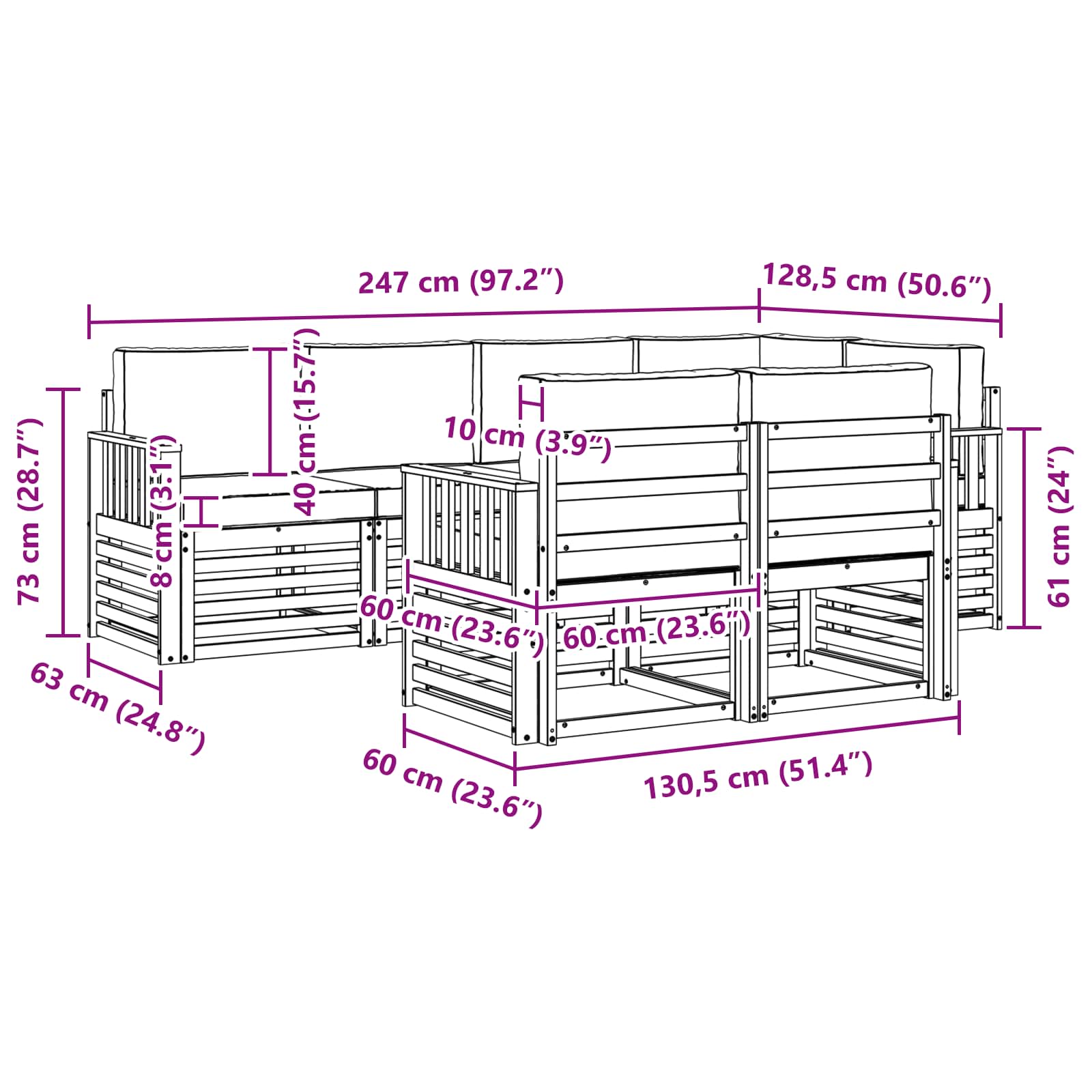 Set vanjskih sofa 7 pcs Bijela i krem 247 x 128,5 x 73 cm