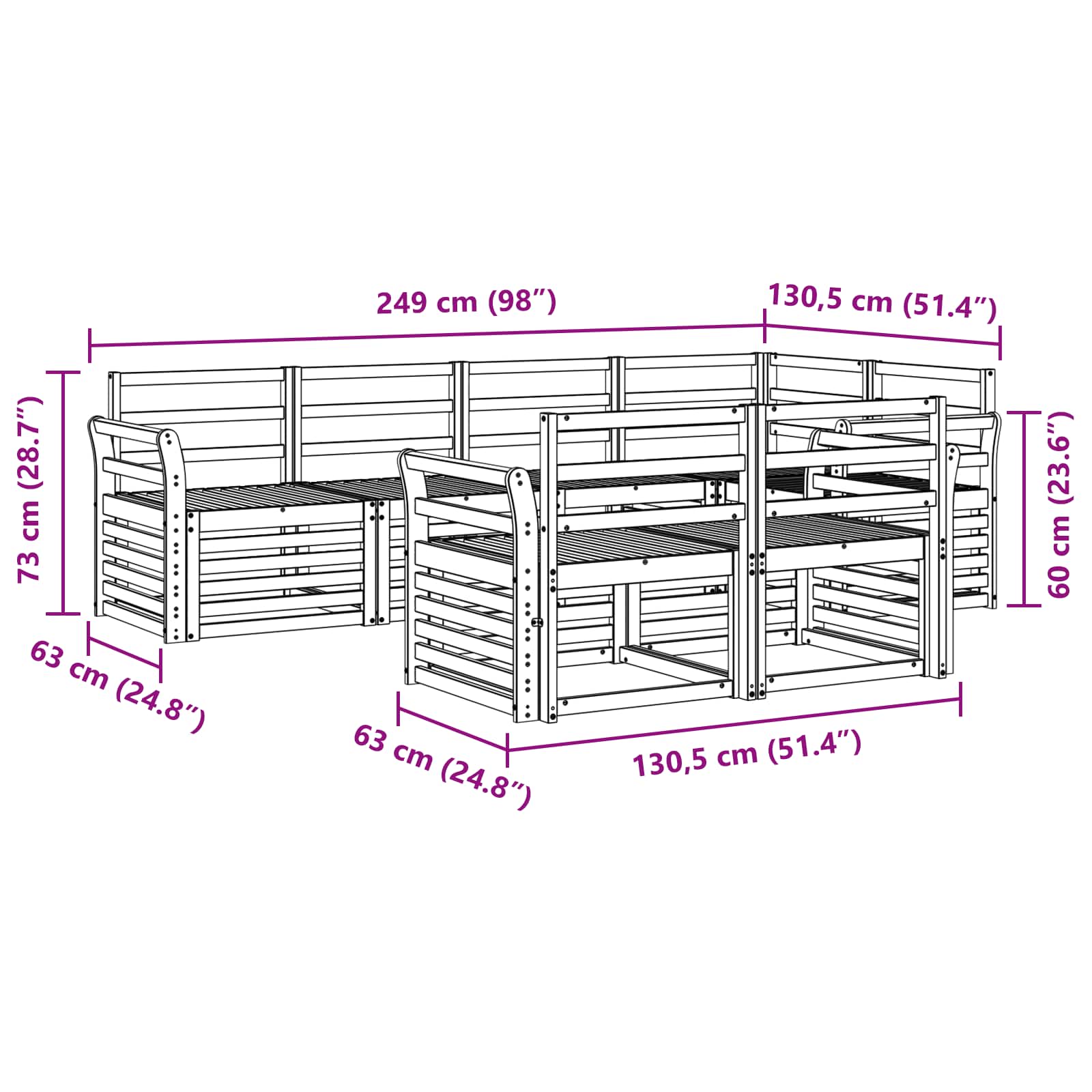 Set vanjskih sofa 7 pcs Bijela 249 x 130,5 x 73 cm