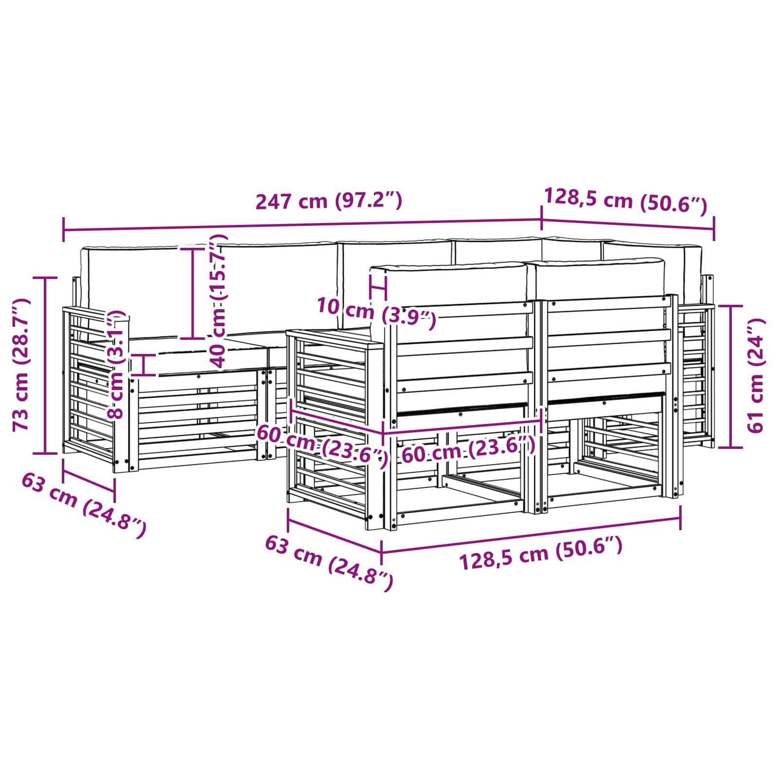 Set vanjskih sofa 7 pcs Bijela i bež 247 x 128,5 x 73 cm