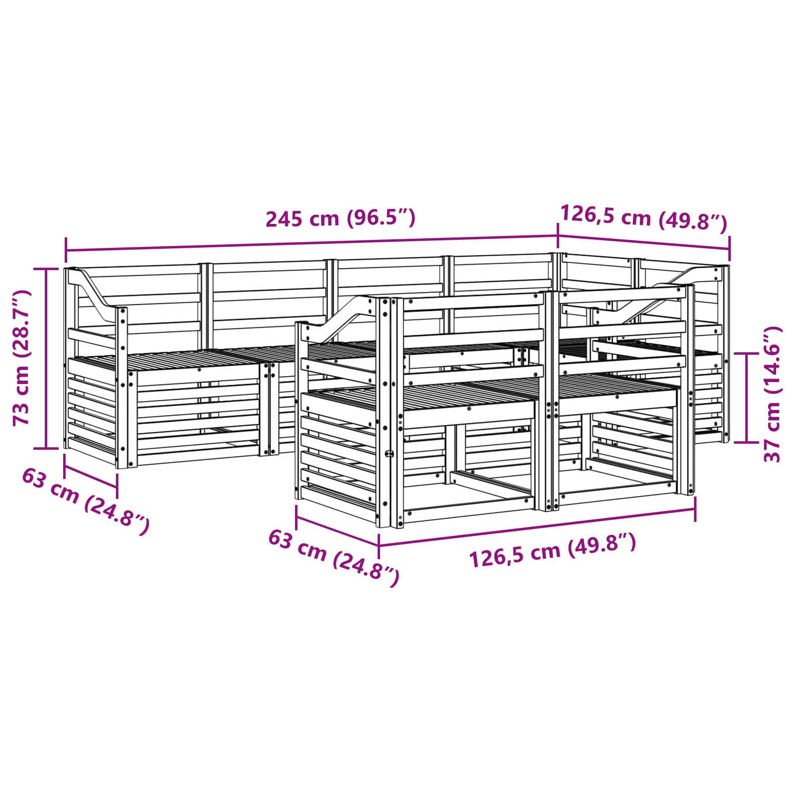 Set vanjskih sofa 7 pcs Bijela 245 x 126,5 x 73 cm