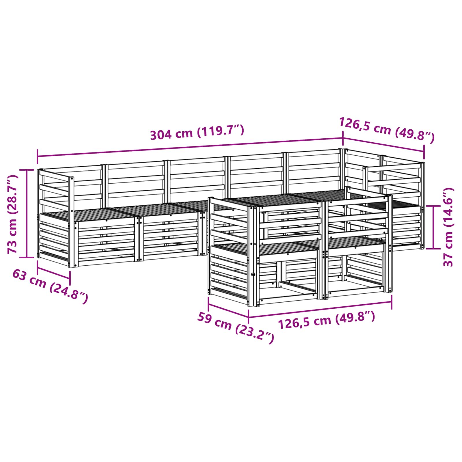 Set vanjskih sofa 8 pcs Bijela 304 x 126,5 x 73 cm