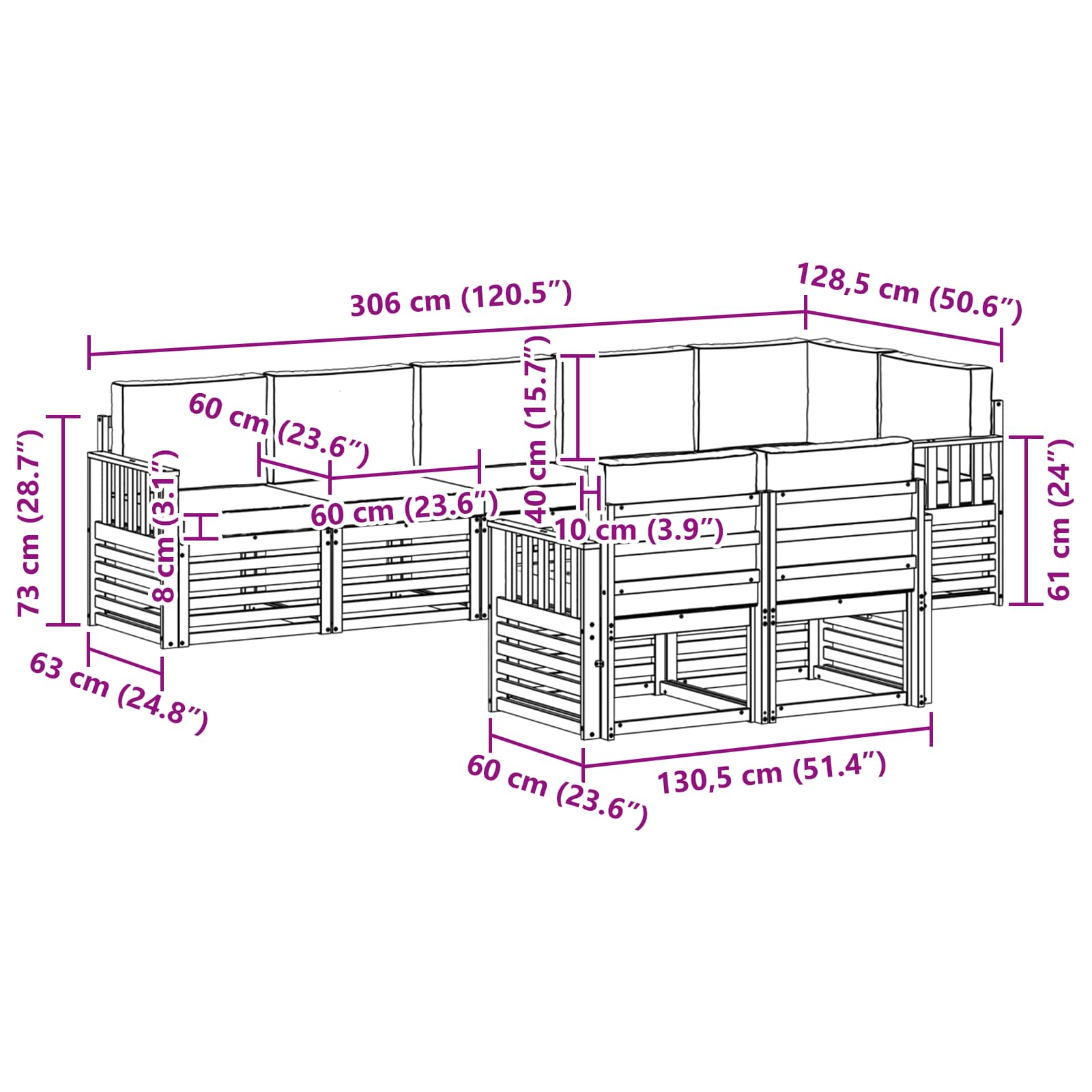 Set vanjskih sofa 8 pcs Bijela i krem 306 x 128,5 x 73 cm