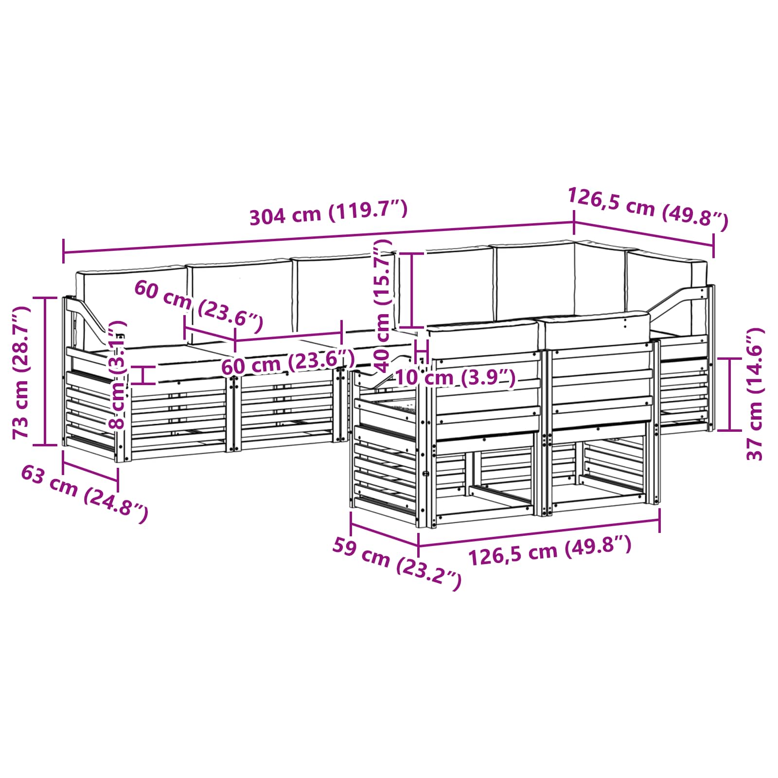 Set vanjskih sofa 8 pcs Bijela i antracit 304 x 126,5 x 73 cm