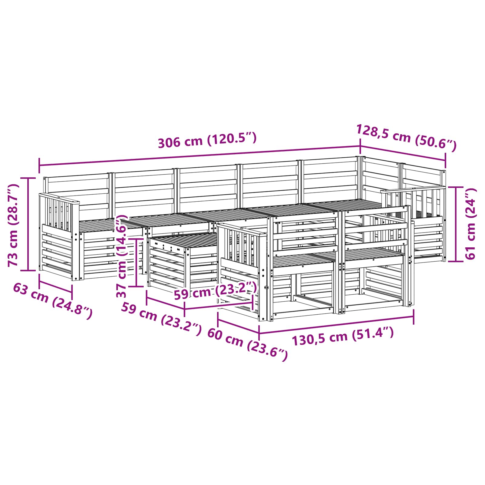Set vanjskih sofa 9 kom. Bijela Čvrsto drvo akacije