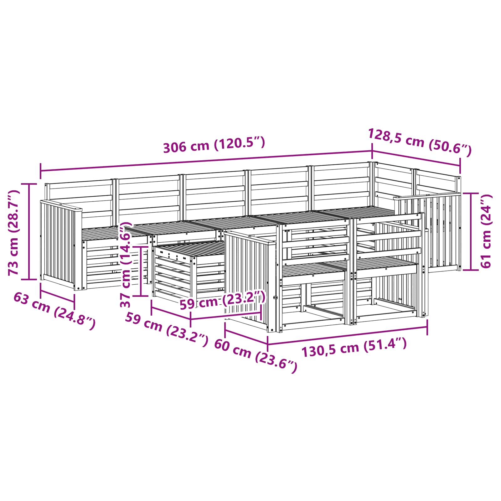 Set vanjskih sofa 9 pcs Bijela 59 x 59 x 37 cm