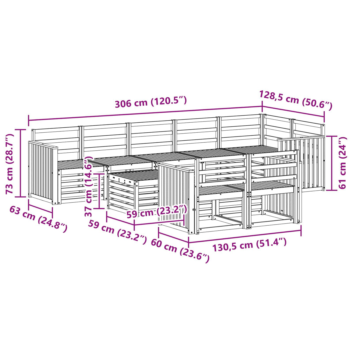 Set vanjskih sofa 9 kom. Bijela Čvrsto drvo akacije