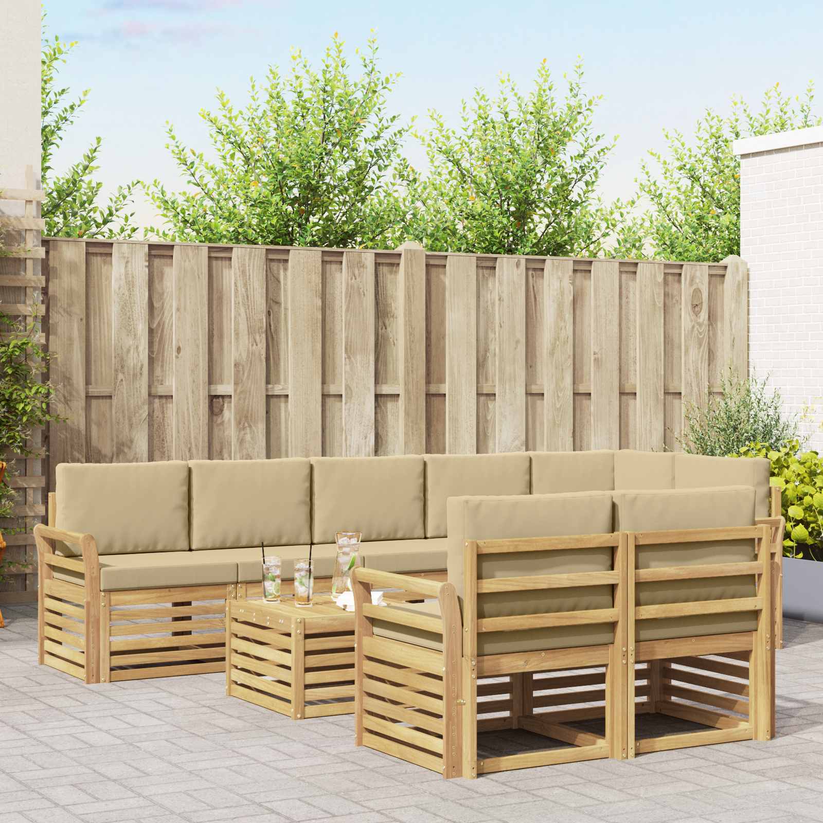 Set vanjskih sofa 9 pcs Bijela i bež 59 x 59 x 37 cm Poliester
