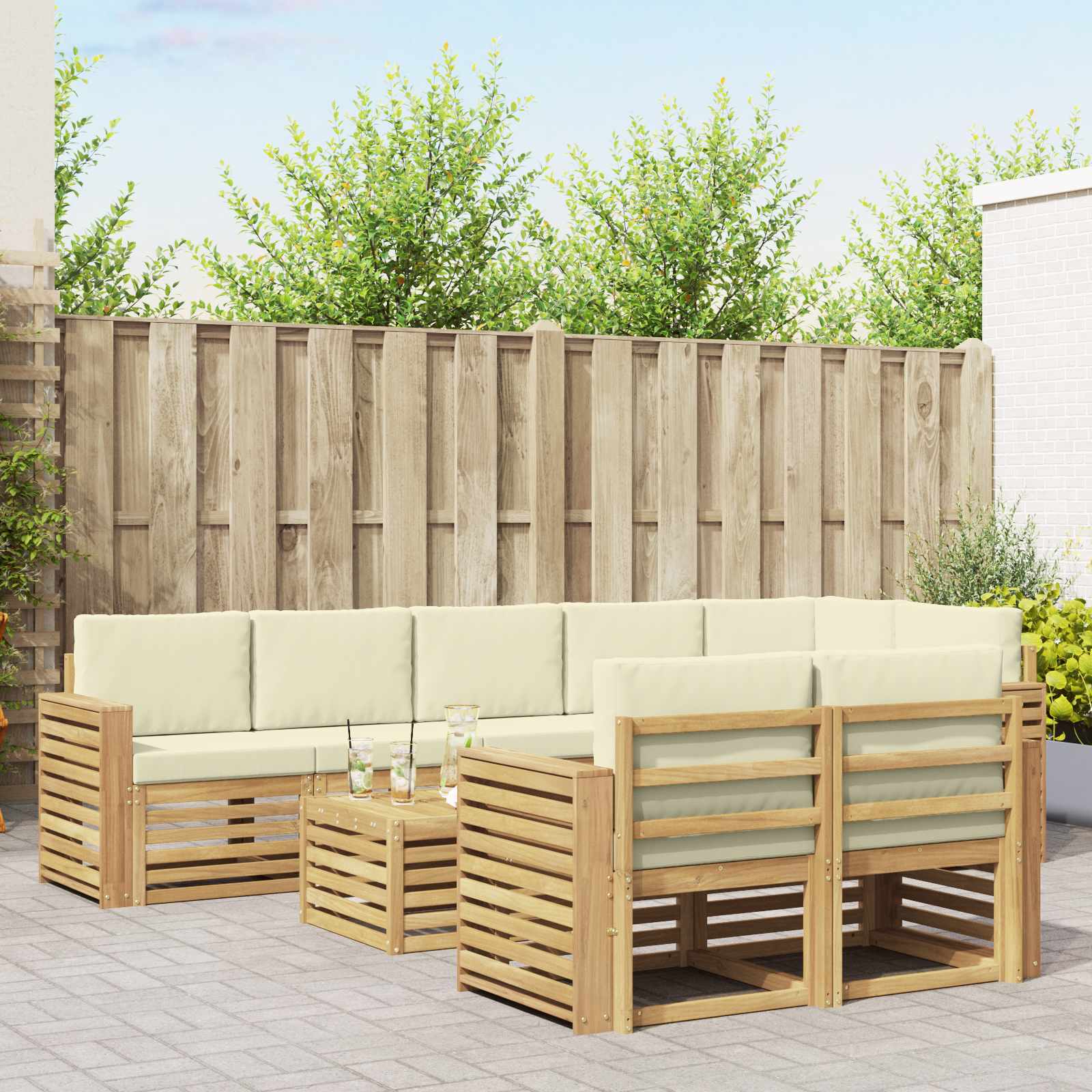 Set vanjskih sofa 9 pcs Bijela i krem 59 x 59 x 37 cm Poliester