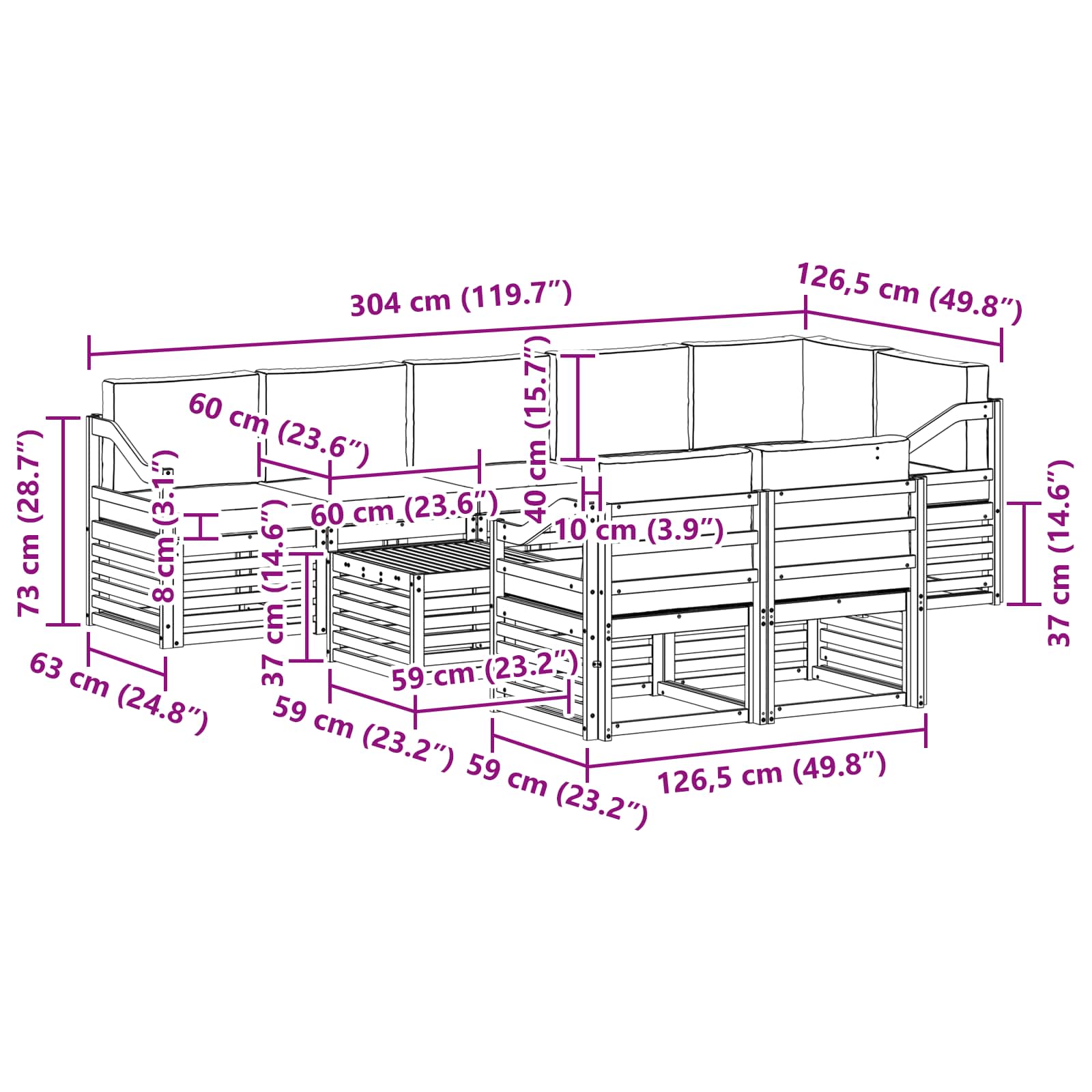 Set vanjskih sofa 9 pcs Bijela i bež 59 x 59 x 37 cm Poliester