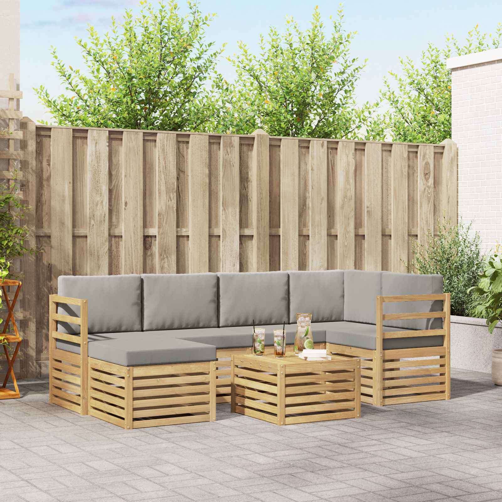 Set vanjskih sofa 7 pcs Bijela i svjetlosiva Poliester