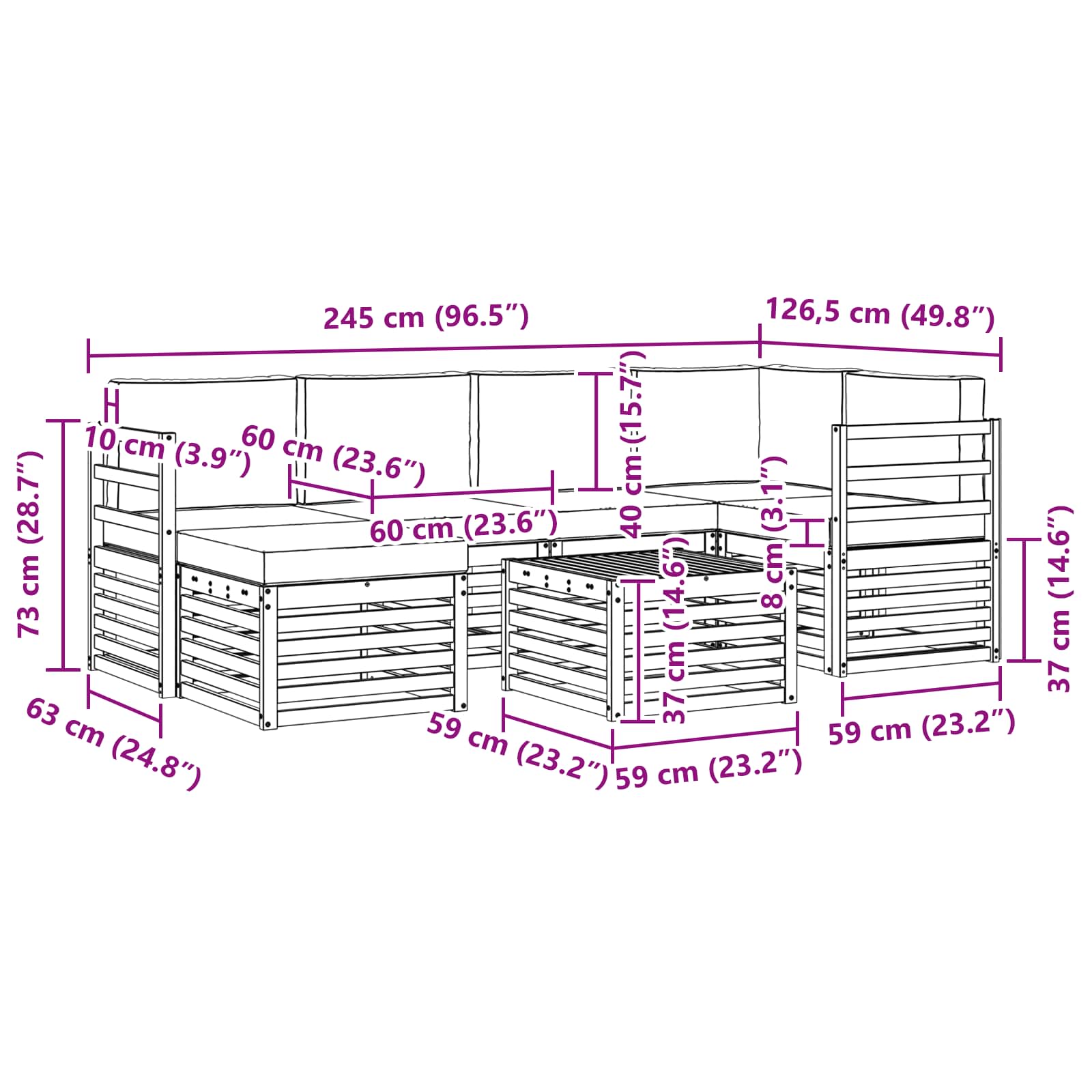Set vanjskih sofa 7 pcs Bijela i svjetlosiva Poliester