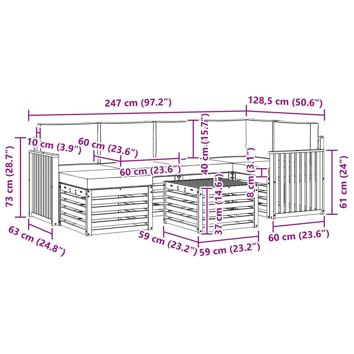 Set vanjskih sofa 7 kom. Bijela i bež Poliester