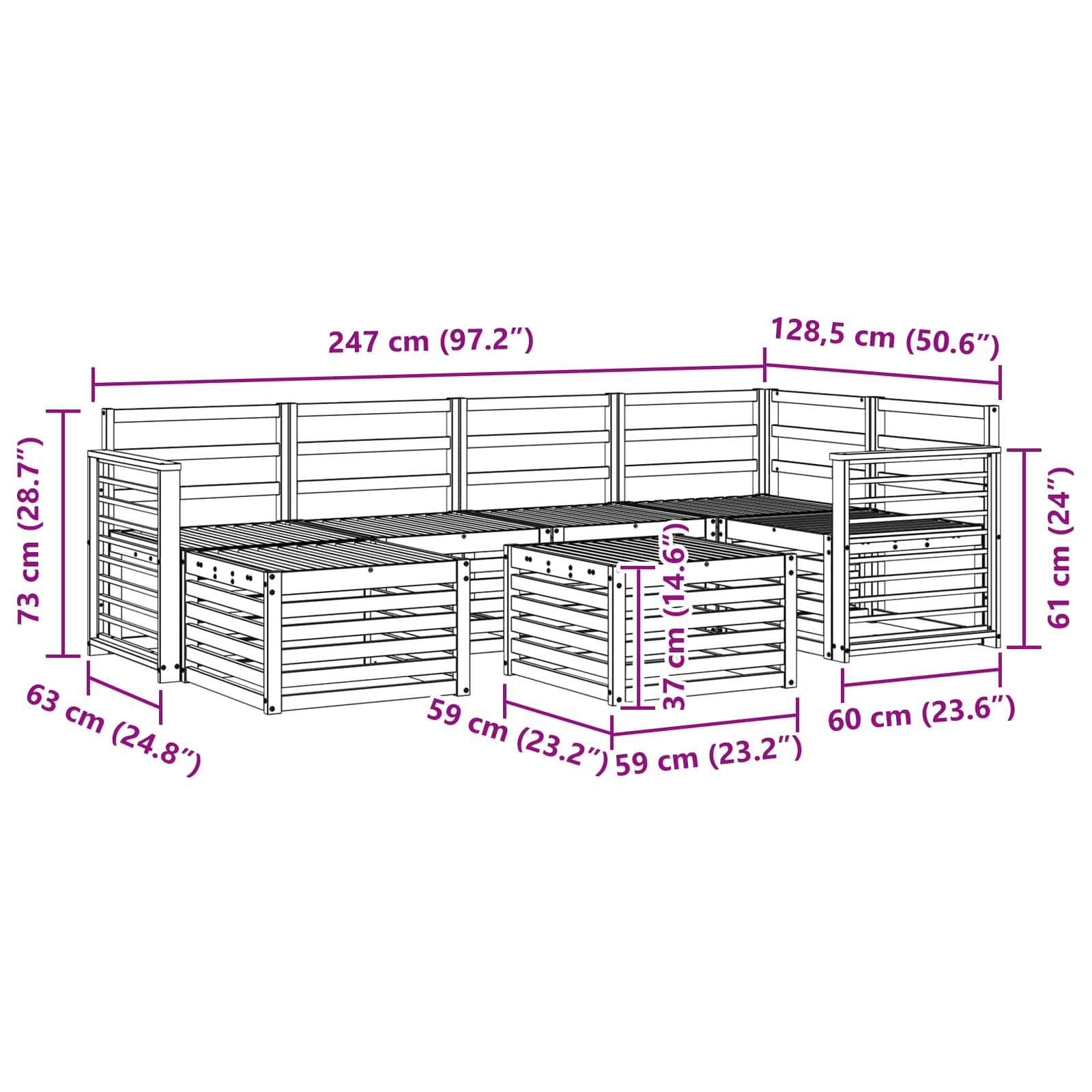 Set vanjskih sofa 7 pcs Bijela Poliester