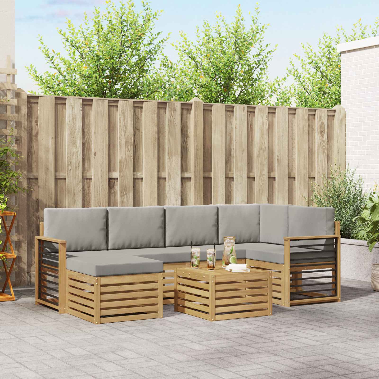 Set vanjskih sofa 7 pcs Bijela i svjetlosiva Poliester