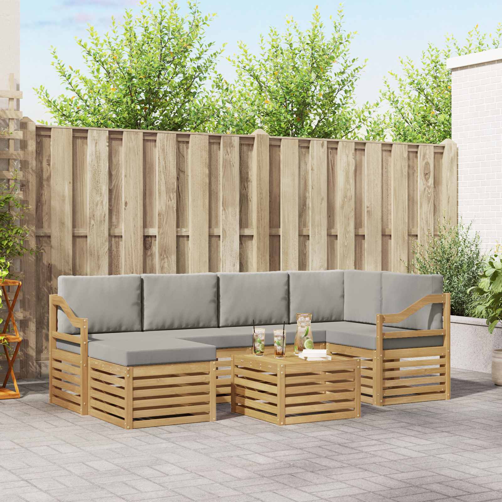 Set vanjskih sofa 7 pcs Bijela i svjetlosiva Poliester