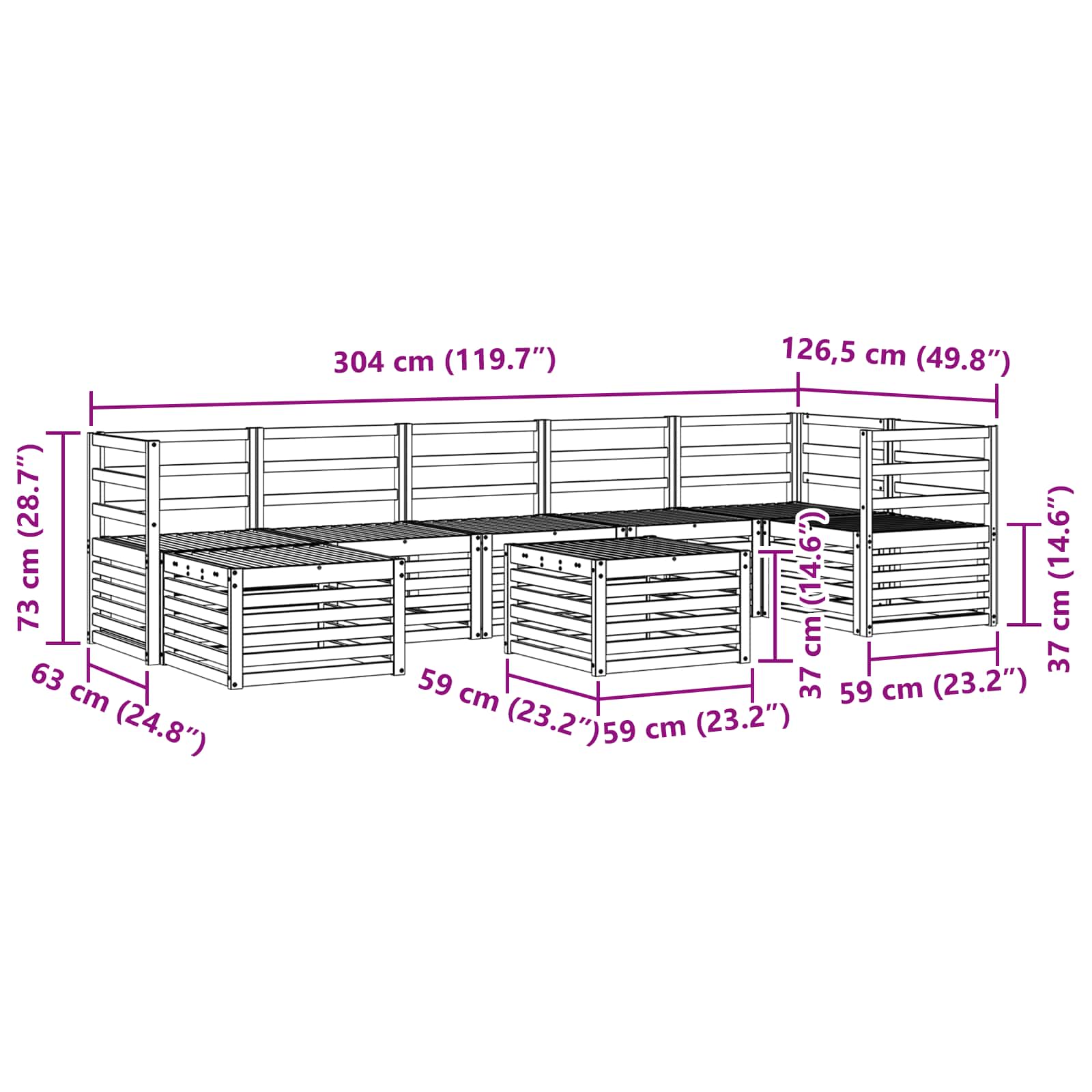 Set vanjskih sofa 8 pcs Bijela 59 x 59 x 37 cm